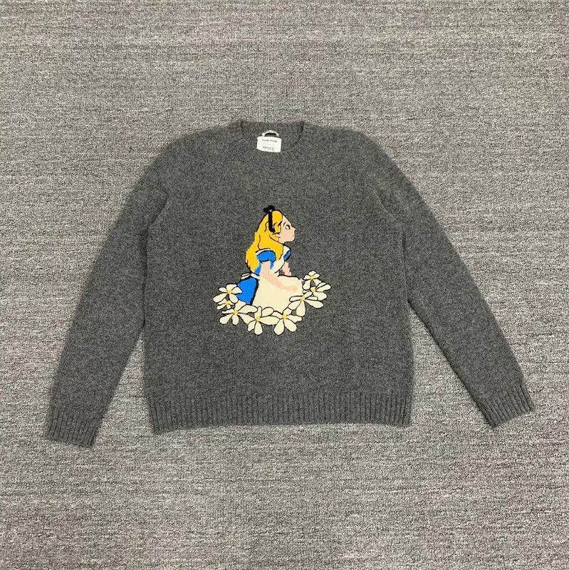 Miu Miu Miu Miu Gray Cotton Pullover Sweater with Alice Print 0089 Size M / US 6-8 / IT 42-44 - 1 Thumbnail