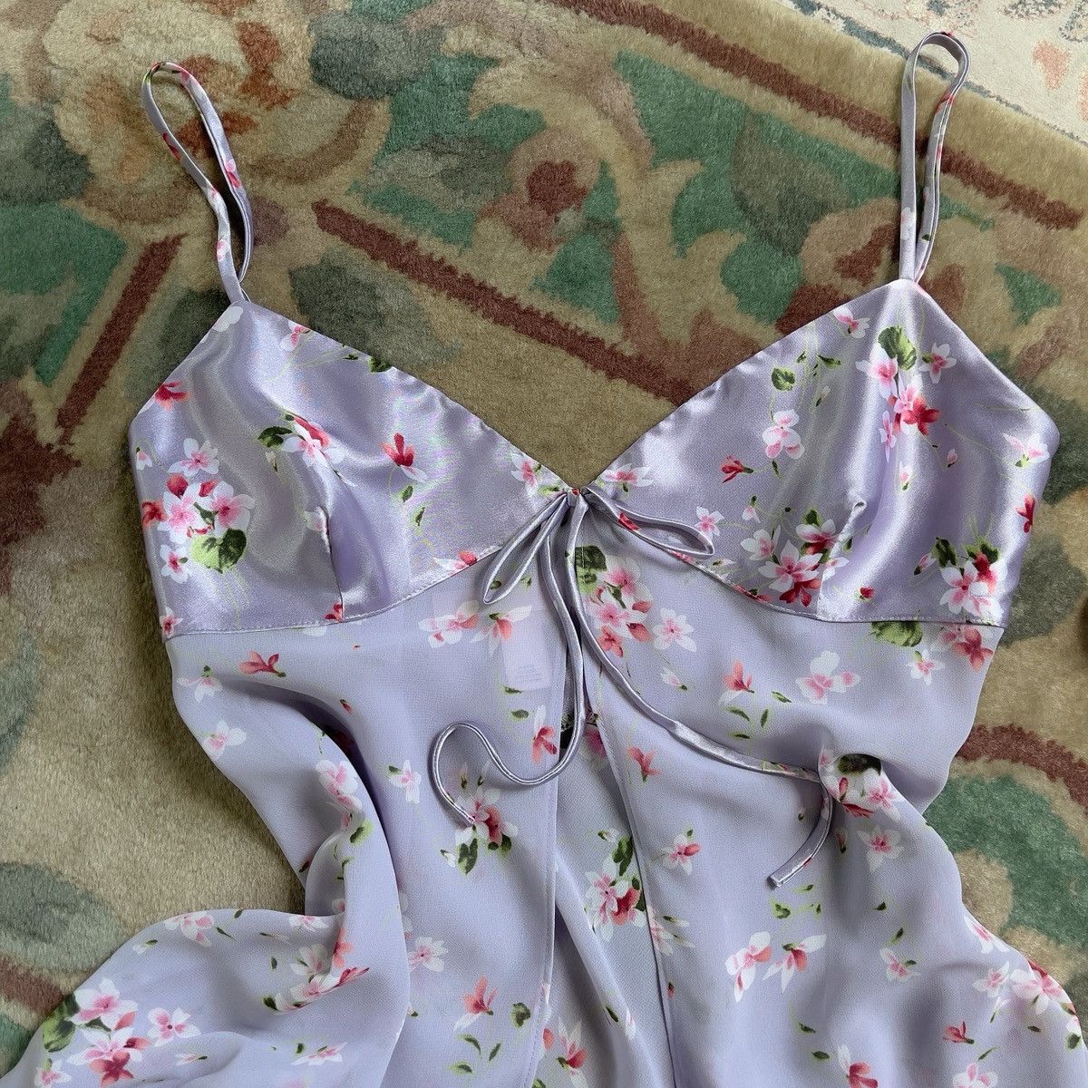 Victoria's Secret Vintage 1990s Lilac Satin & Floral Chiffon Babydoll Set (M) Size M / US 6-8 / IT 42-44 - 3 Thumbnail