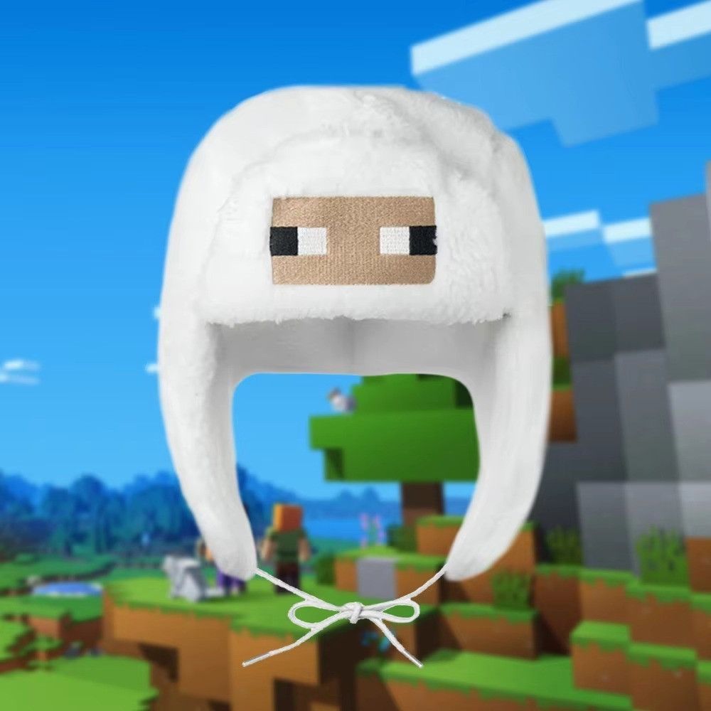 Japanese Brand Game Cartoon Minecraft Sheep Ushanka Autumn Winter Warm Hat Size ONE SIZE - 2 Thumbnail
