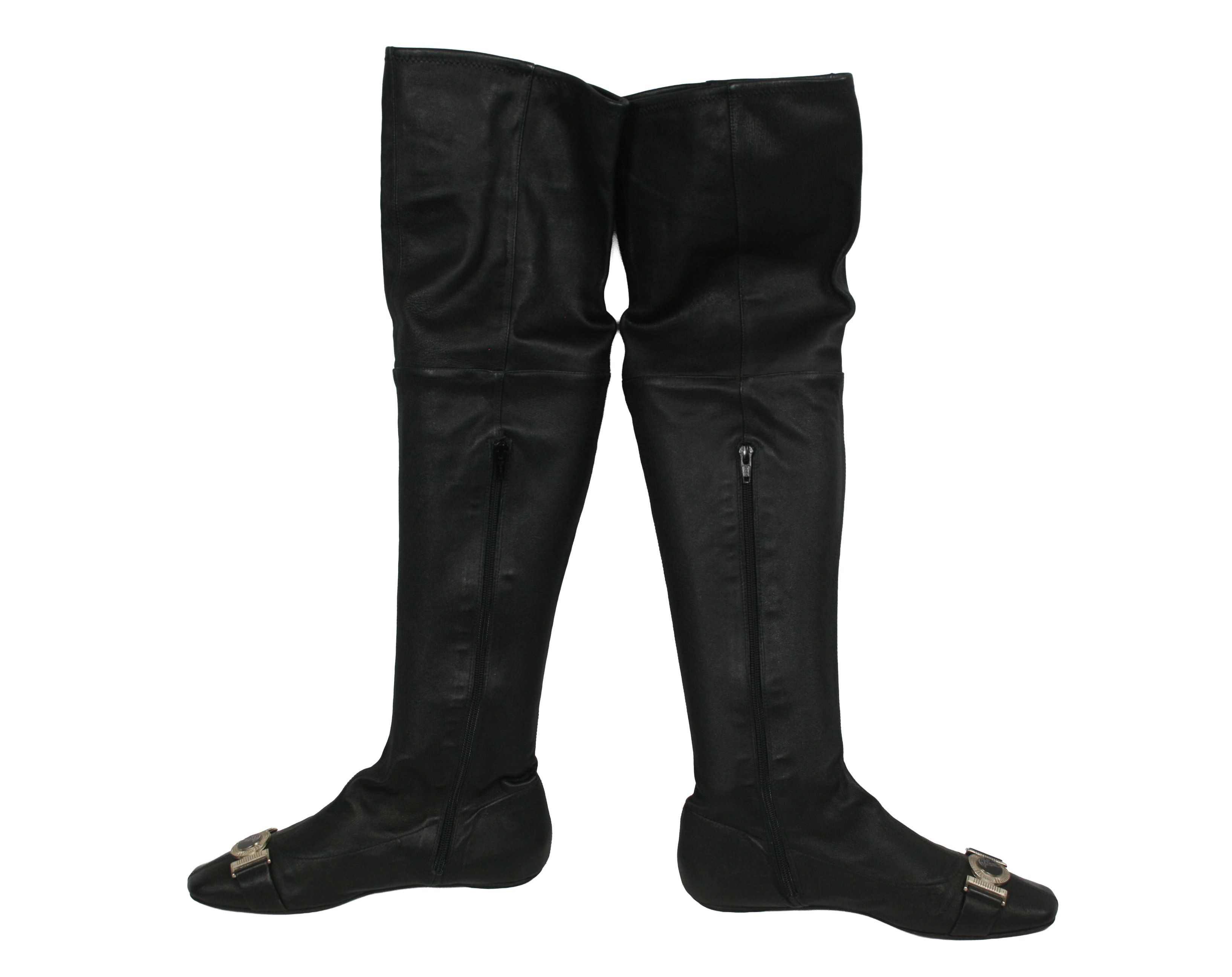 Versace 00S Medusa Logo Straps Leather Y2K Overknees Boots Vintage Size US 8 / IT 38 - 13 Thumbnail