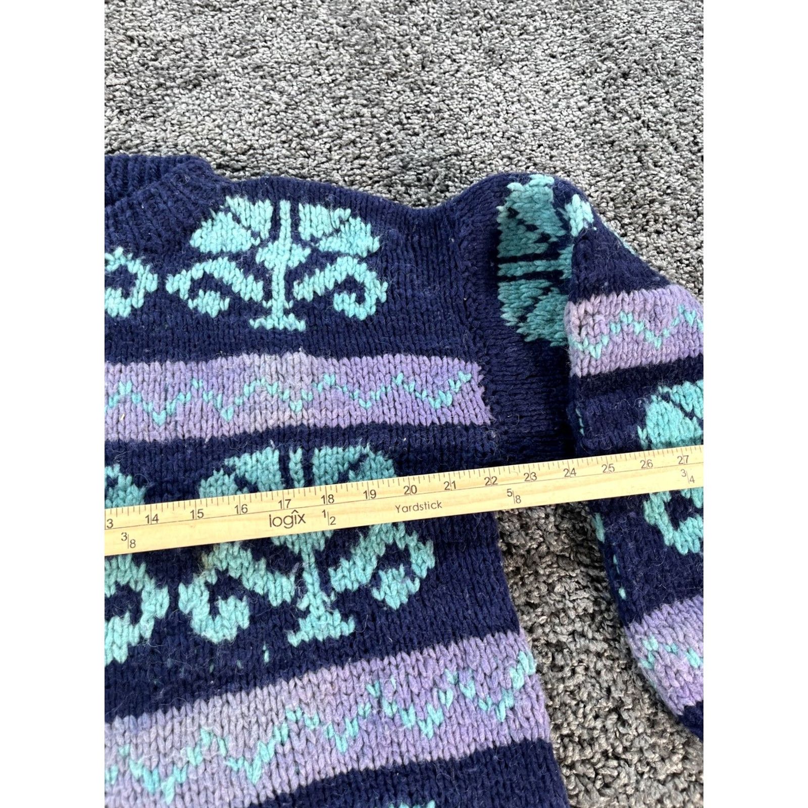 Vintage VINTAGE Artesanias Andinas Sweater Wool Crew Neck Women's 2XL Pockets Fair Isle Cardigan Blue Purple Pink Cream Size XXL / US 16-18 / IT 52-54 - 3 Thumbnail