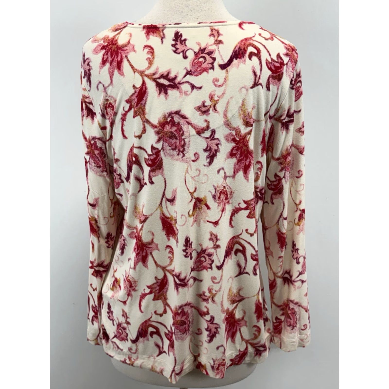 Vintage Chicos Shirt Women’s L White Pink Floral Stretch Comfort Long Sleeve Round Neck Pullover Basic T-Shirt Size L / US 10 / IT 46 - 3 Thumbnail