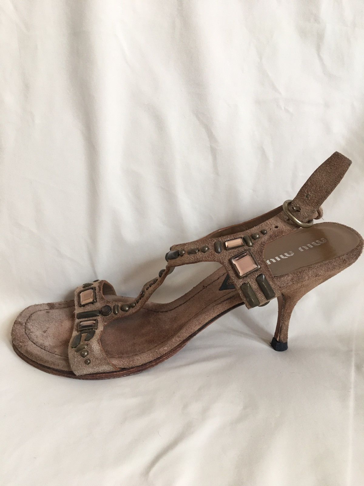 Miu Miu MIU MIU Brown Suede Rhinestones Heels Sandals EU 38 Size US 8 / IT 38 - 6 Thumbnail