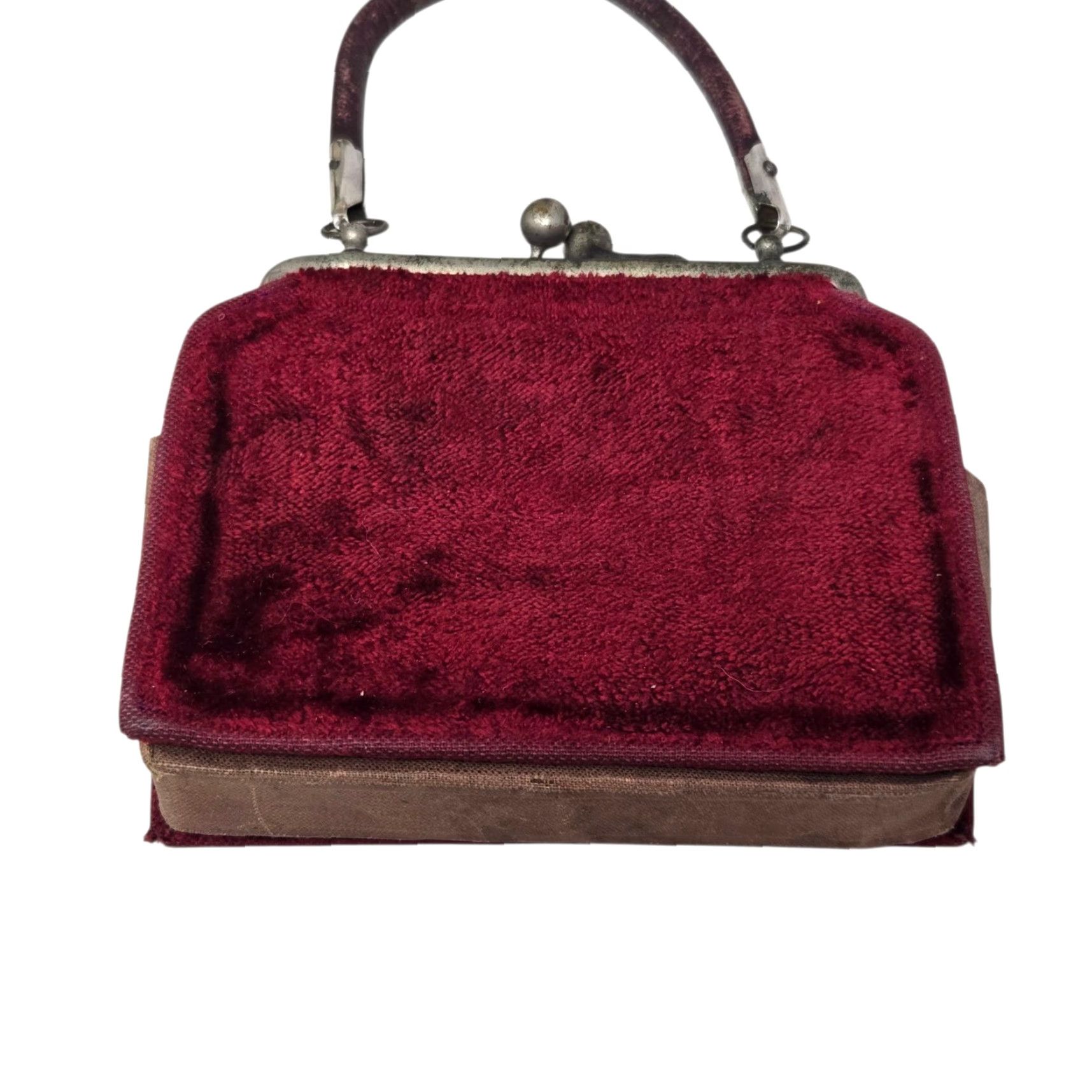 Velvet VINTAGE Antique Red Velvet Purse Mini Bag Kissing Clasp Art Deco 1920s RARE READ Women Purse Velvet Eveningwear 1920s Women Size ONE SIZE - 3 Thumbnail