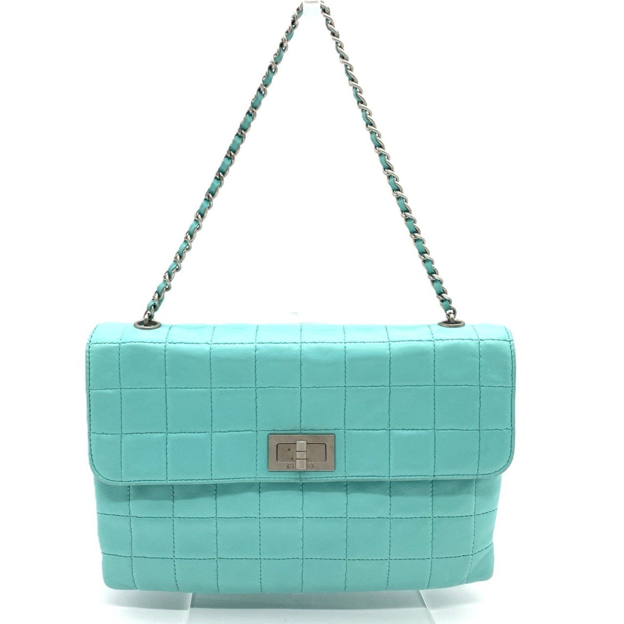 Chanel CHANEL 2.55 Chocobar Chain Handbag in Turquoise Leather Size ONE SIZE - 1 Thumbnail