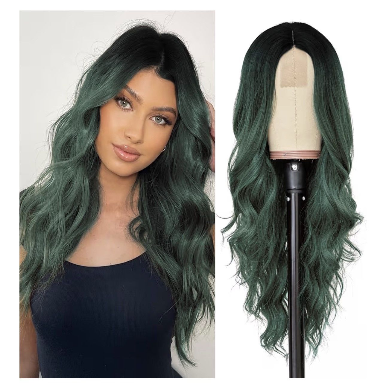 Other New Long Ombre Green Wavy Wig 26 Inch Middle Part Wig Size ONE SIZE - 1 Thumbnail