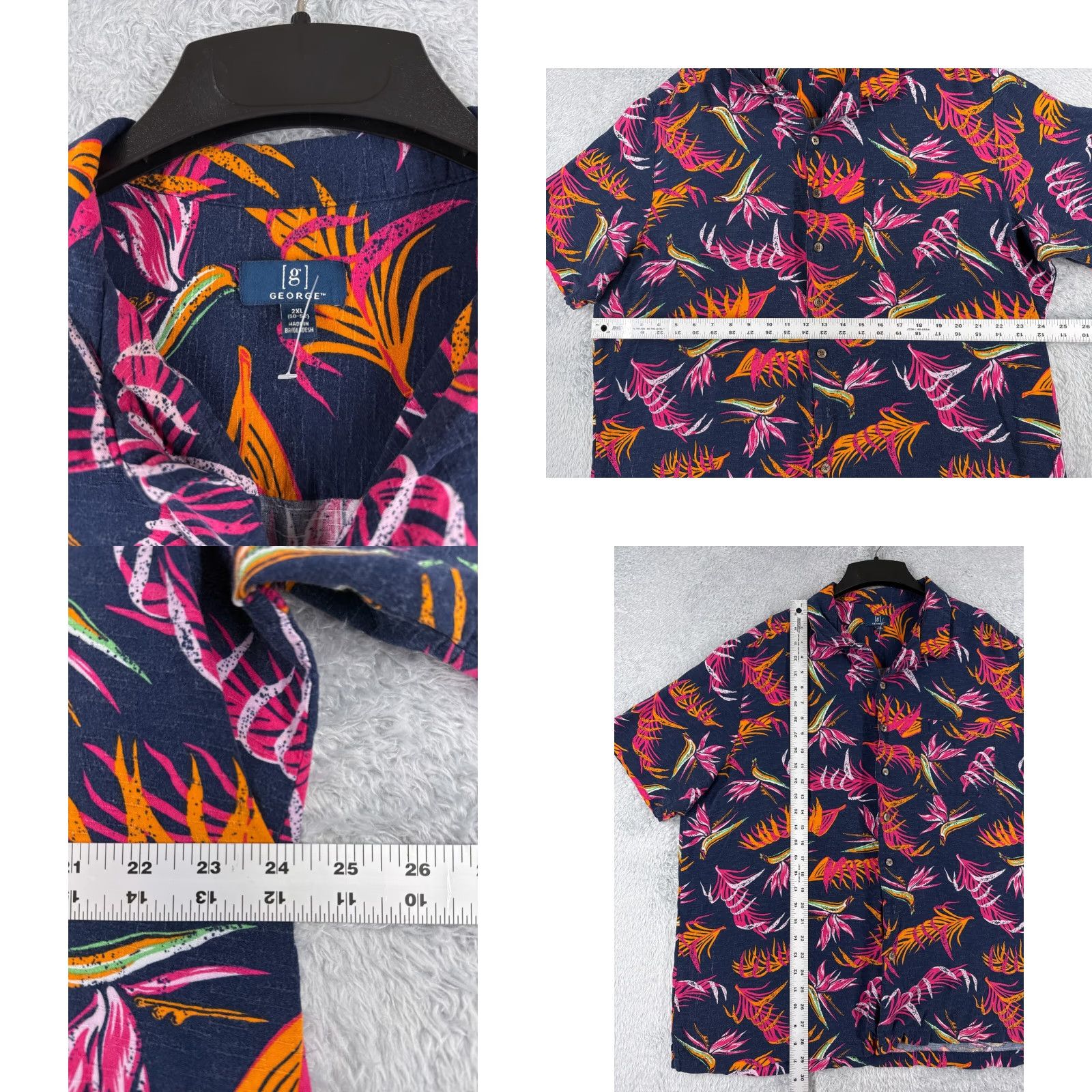George George Shirt Men 2XL XXL Floral Hawaiian Beach Bird Of Paradise Pink Blue Orange Size US XXL / EU 58 / 5 - 8 Thumbnail