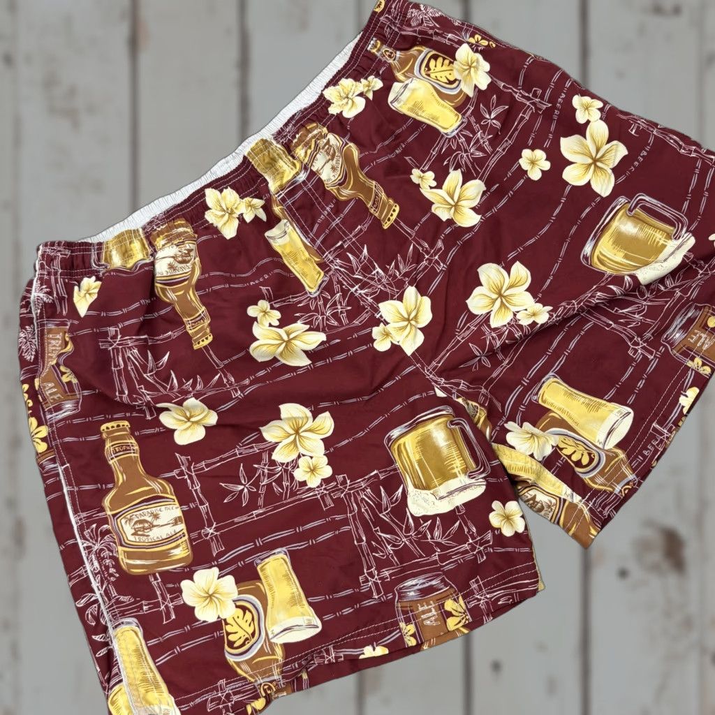 Vintage Puritan Swim Trunks Mens 2XL Red Hawaiian Tropical Beer Floral Lined Shorts Size US 39 - 1 Thumbnail