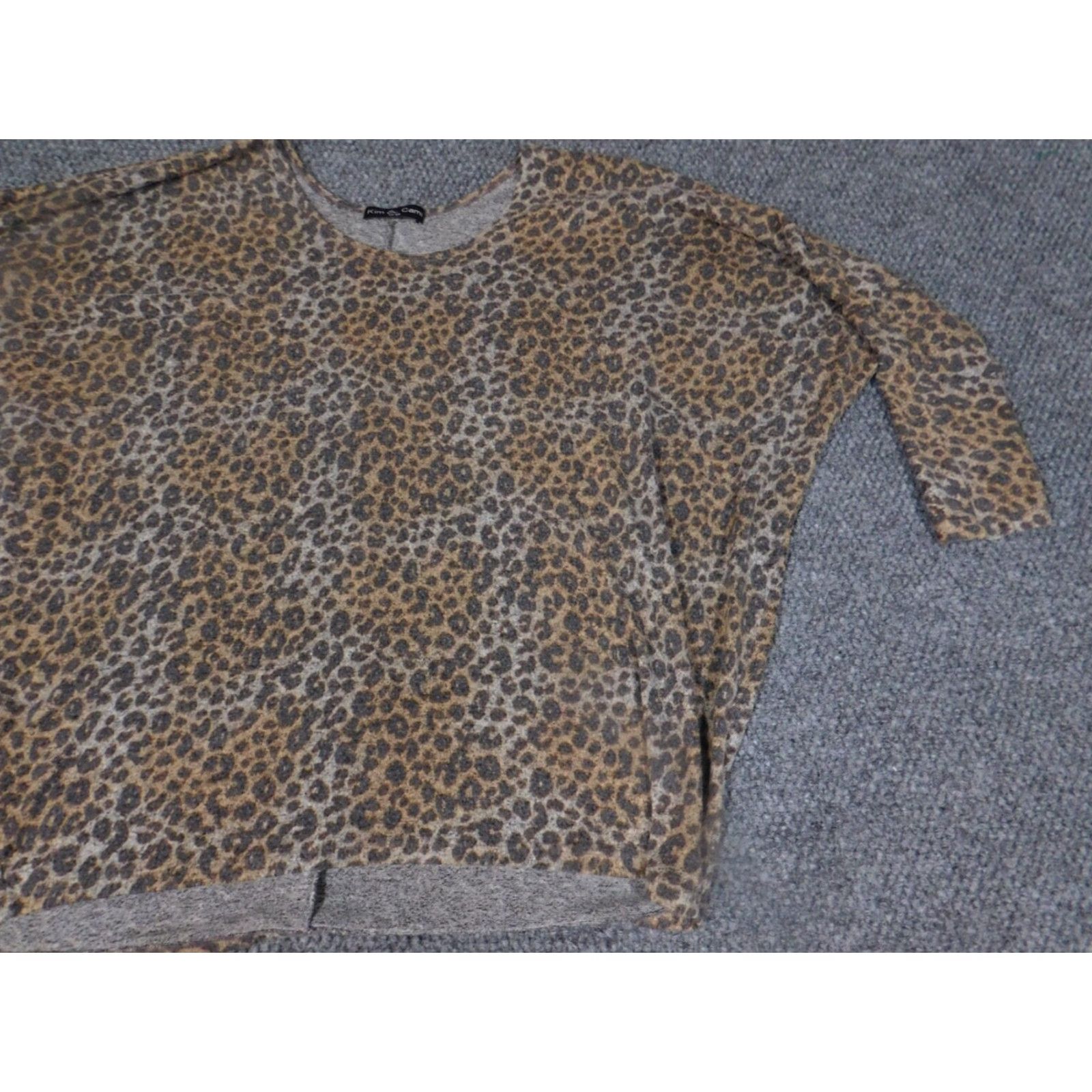 Vintage Kim and Cami Womens Sweater L Brown Animal Print Stretch Dolman Sleeve Turtleneck Pullover Knit Cable-Knit Regular Size Size L / US 10 / IT 46 - 3 Thumbnail
