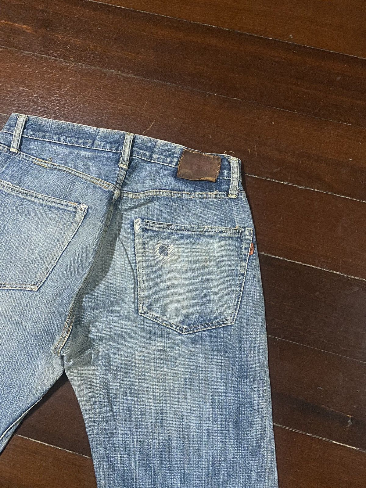 OMNIGOD Rare vintage Omnigod Distressed orenge Selvedge Jeans rework Size US 32 / EU 48 - 17 Thumbnail