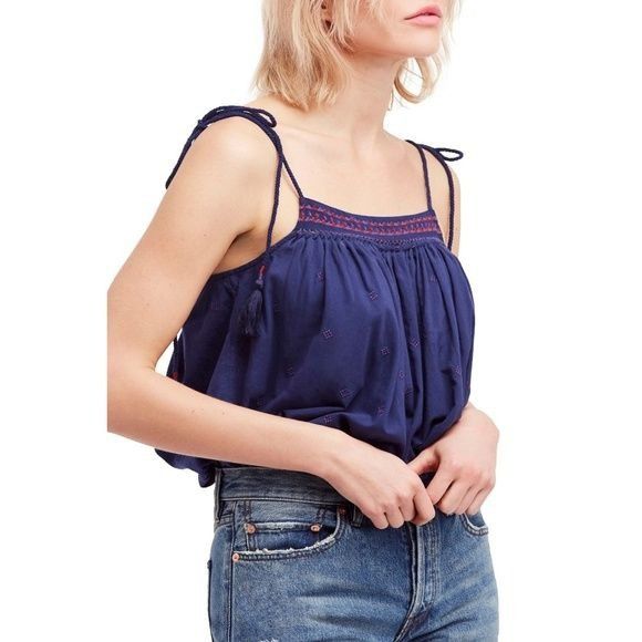 Free People Free People Eternal Love Navy Embroidered Cotton Top Size XS / US 0-2 / IT 36-38 - 3 Thumbnail