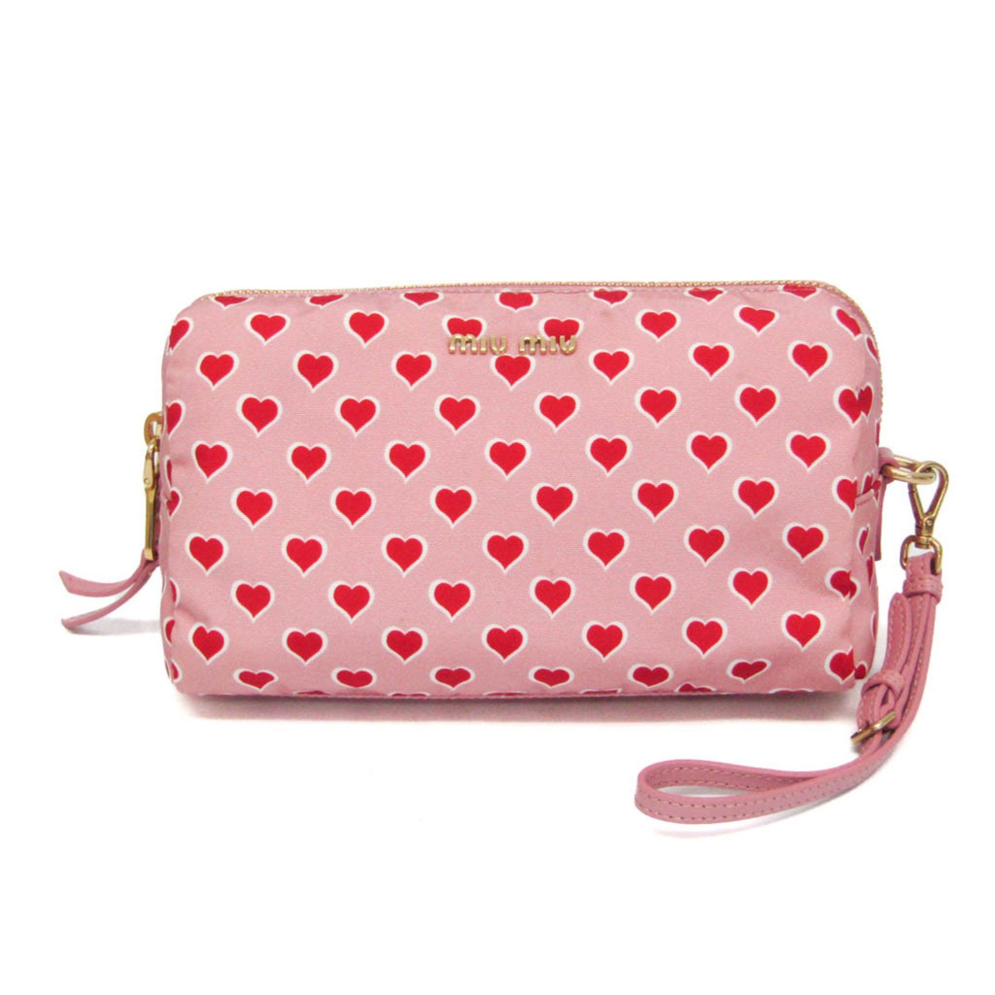 Miu Miu Miu Miu Heart 5NE457 Women's Nylon Pouch Pink,Red Color,White Size ONE SIZE - 1 Thumbnail