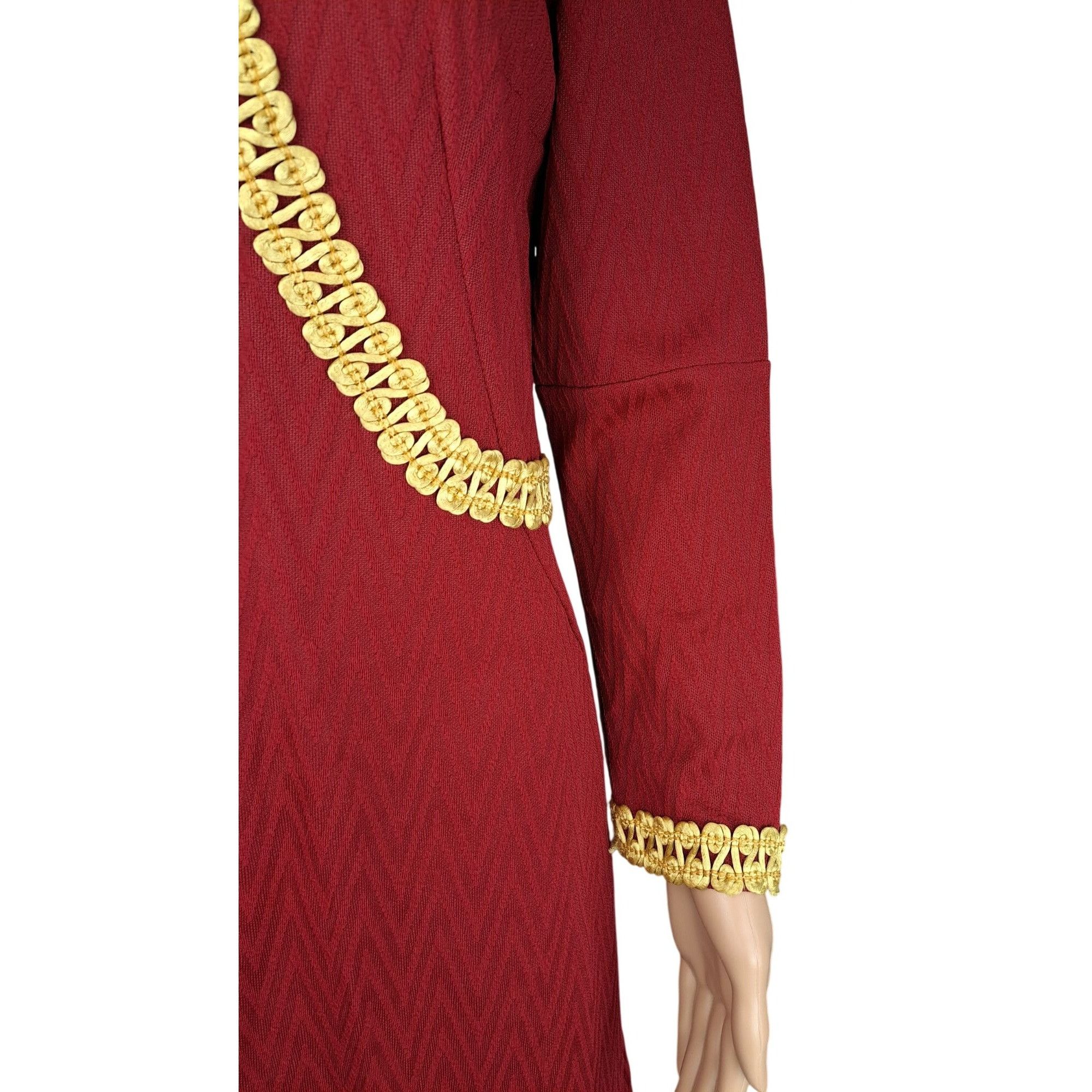 Handmade Vintage Handmade Maroon Dress Gold Gimp Trim Long Sleeve Size M / US 6-8 / IT 42-44 - 7 Thumbnail