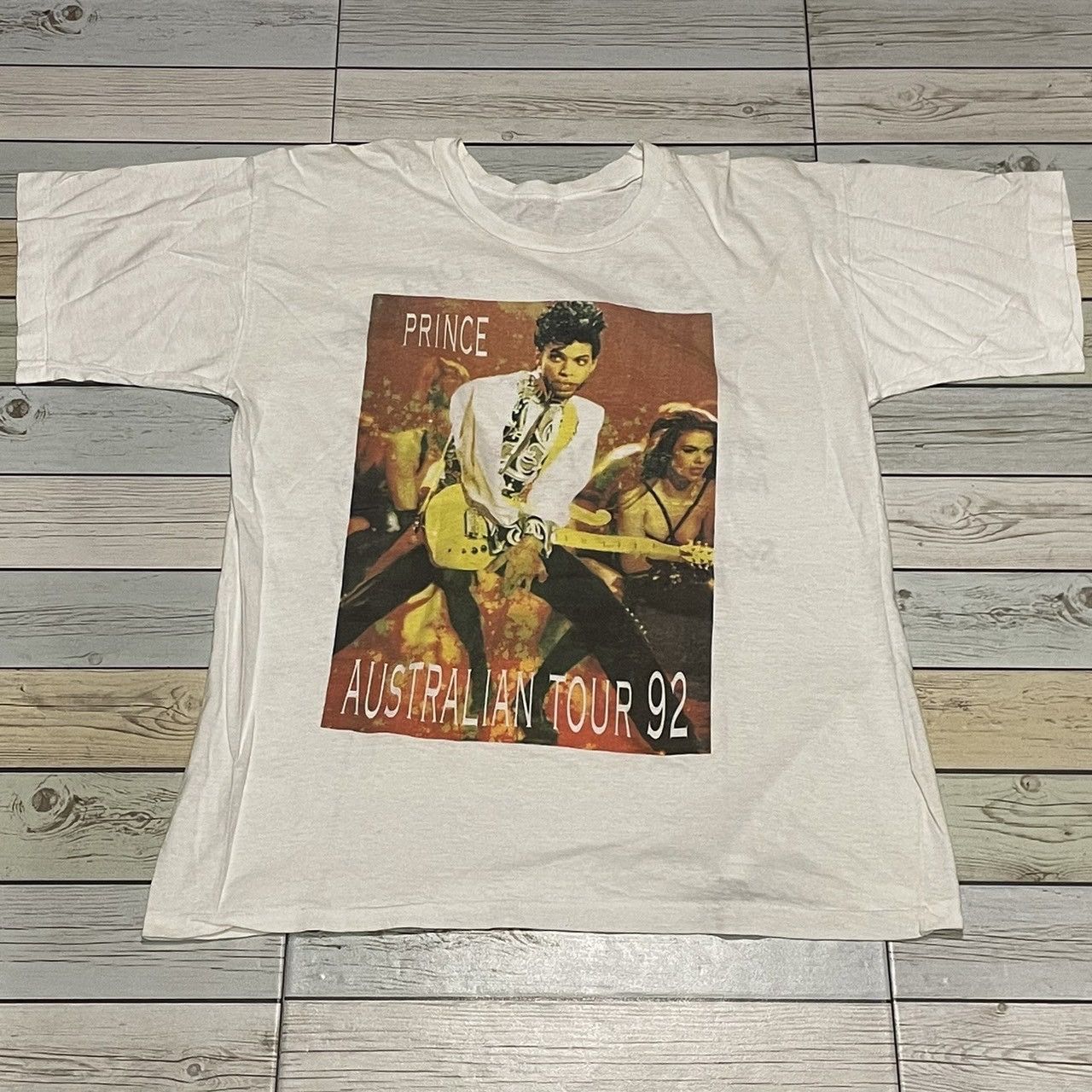 image of Band Tees x Tour Tee Vintage 90’S Prince Australian Tour 92 Band Tour Tee in White (Size Large)