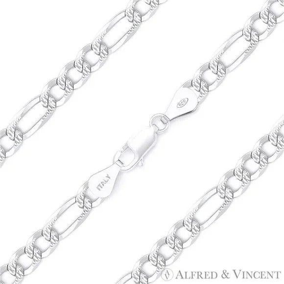 Other 5mm Figaro / Figaroa Link D-Cut Pave Italian Chain Bracelet Size ONE SIZE - 1 Thumbnail