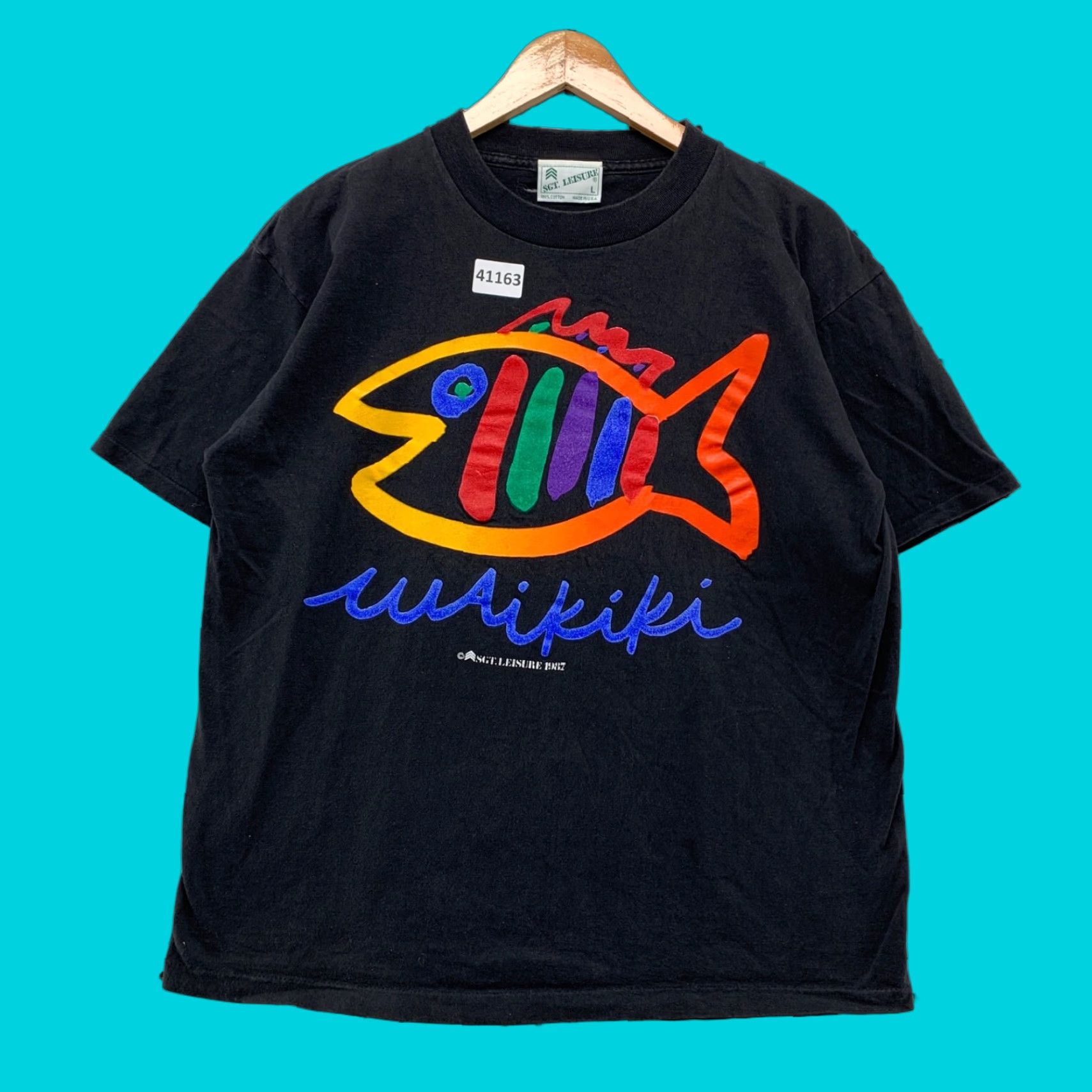 Vintage VINTAGE SGT. Leisure 90s Hawaiian Fish T-Shirt Mens M Black Graphic Print Single Stitch USA Size US M / EU 48-50 / 2 - 1 Thumbnail