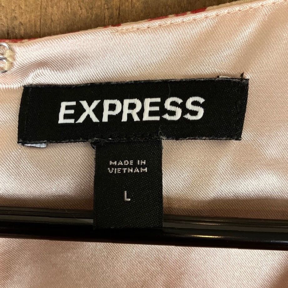 Express Express Dress Women Red Tan Ruffle Wrap V-Neck Layered Midi Large Size L / US 10 / IT 46 - 6 Thumbnail