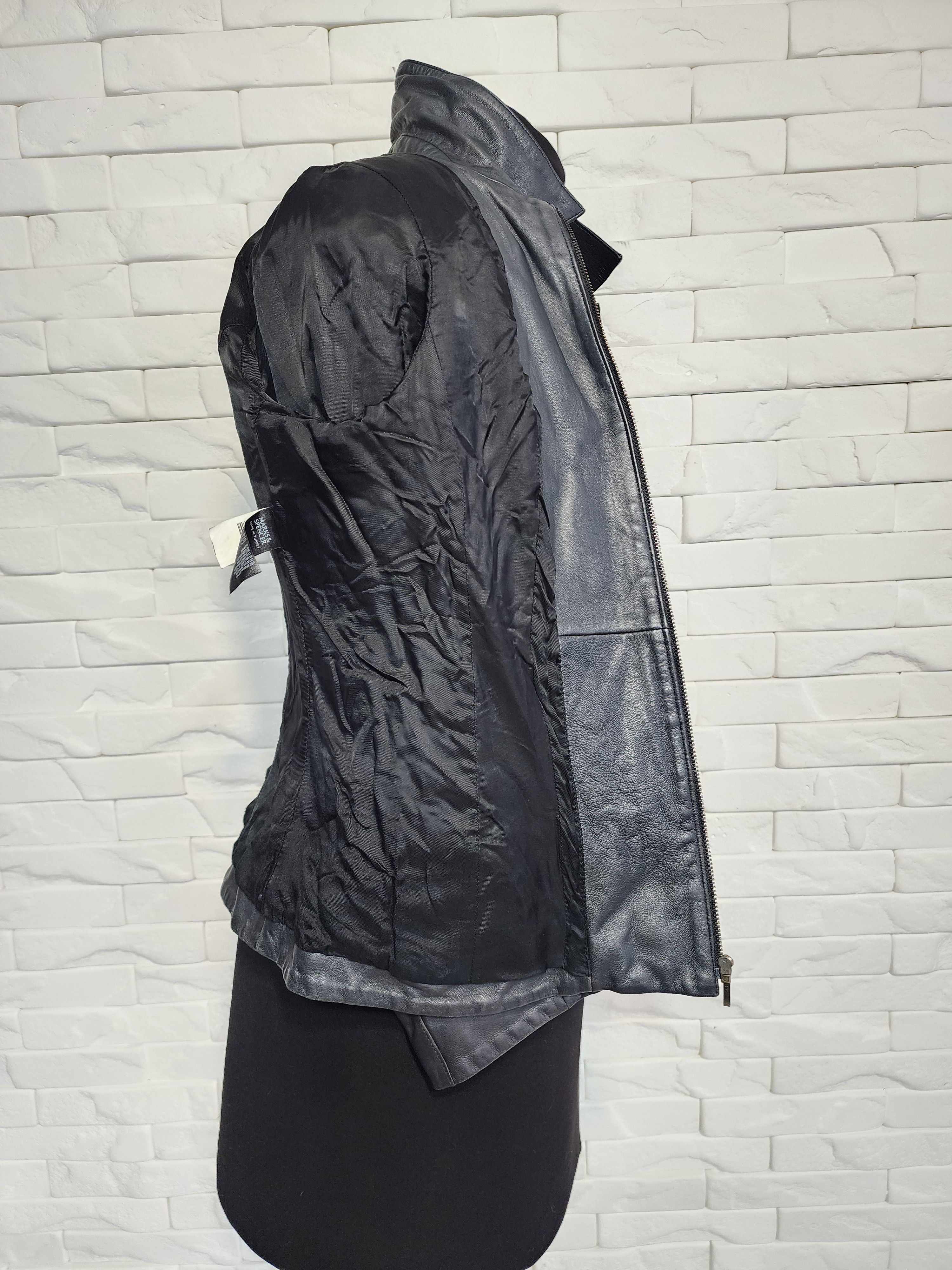 Marks & Spencer Gray Leather Jacket: Women's Sport Jacket with Metal Zipper Size M / US 6-8 / IT 42-44 - 10 Thumbnail