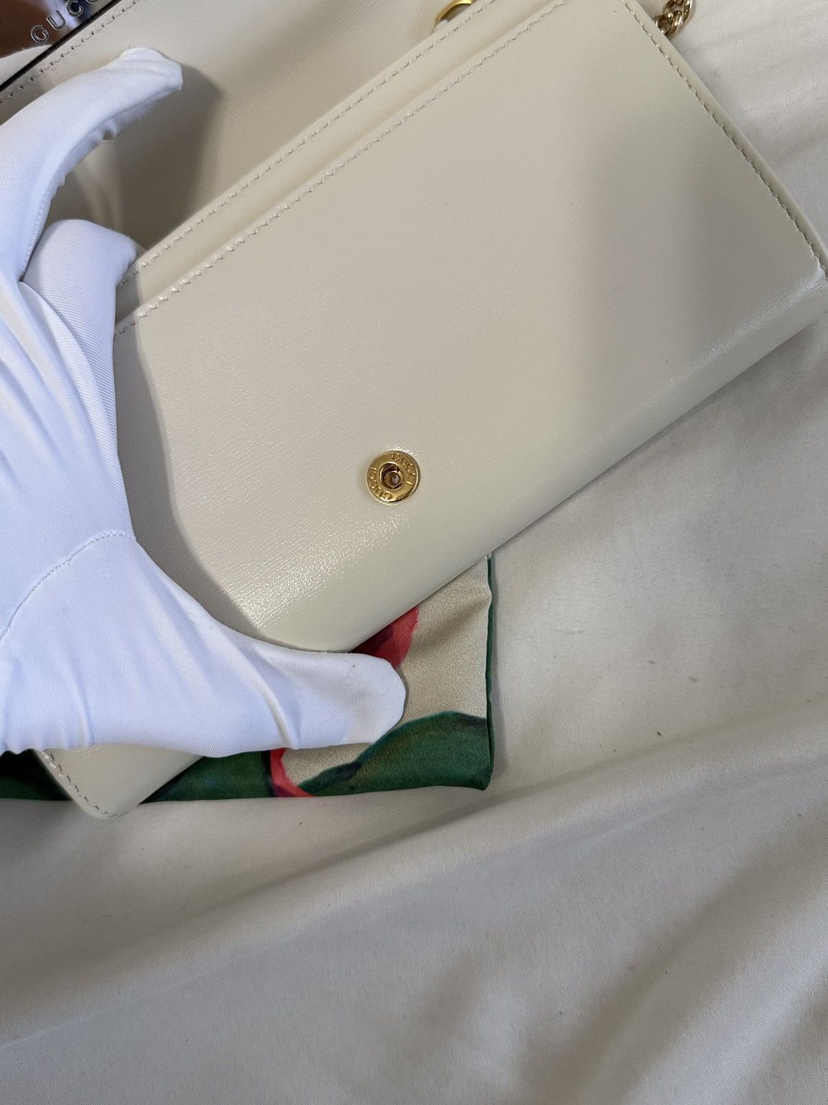 Gucci GUCCI Horsebit 1955 Chain Wallet White Leather Shoulder Bag Size ONE SIZE - 3 Thumbnail