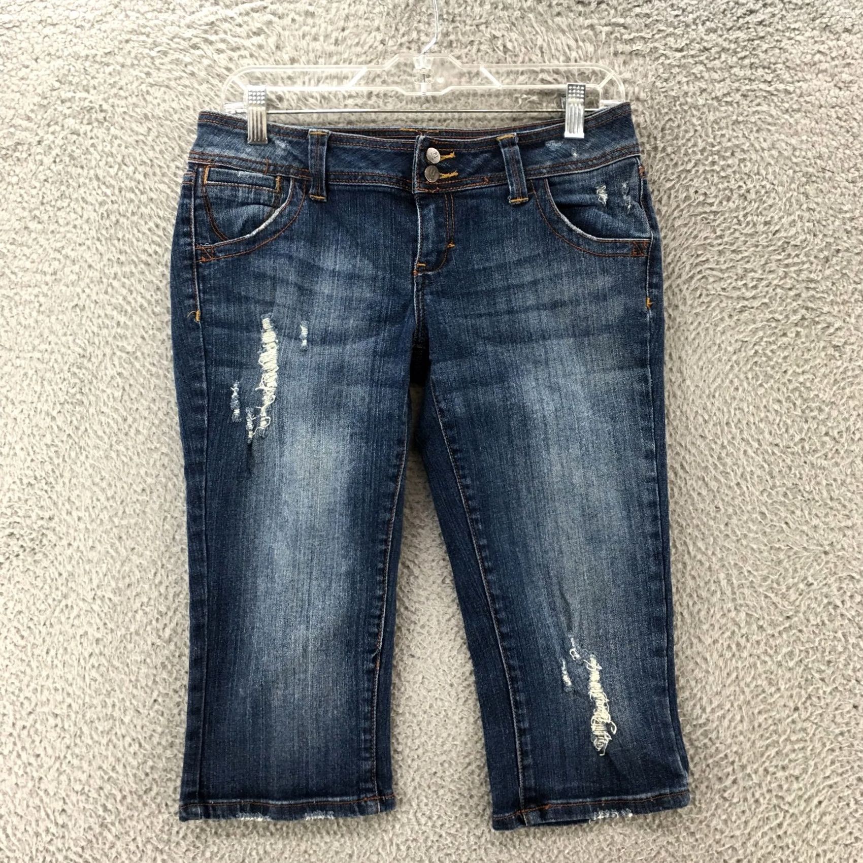 Decree Decree Skimmer Shorts Womens 9 Blue Dark Wash Denim Low Rise 5 Pockets Zip Fly Size 30" / US 8 / IT 44 - 2 Thumbnail