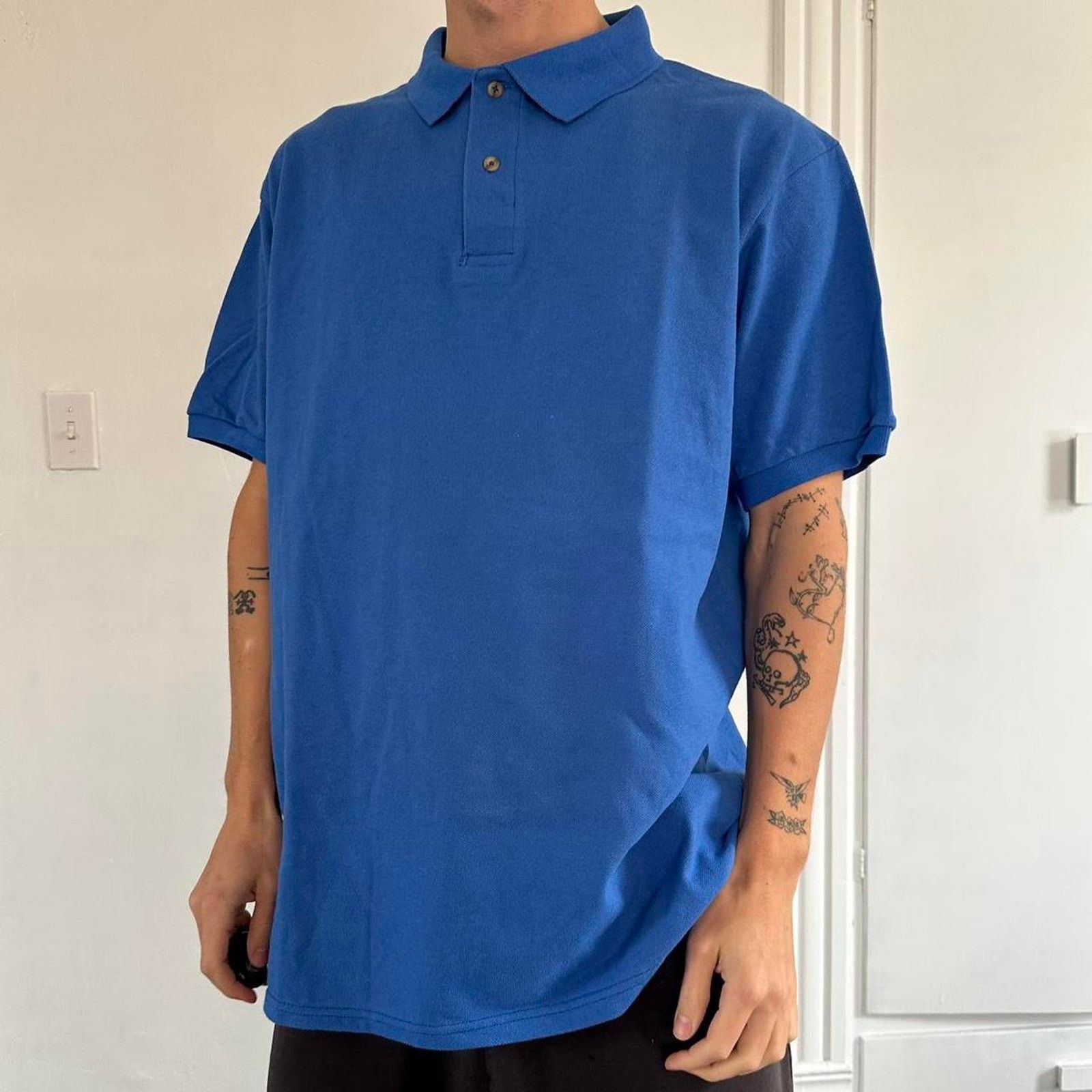 Hanes × Vintage Basic Vintage Y2K Blank Cotton Hanes Polo Collared Shirt Top Size US L / EU 52-54 / 3 - 4 Thumbnail