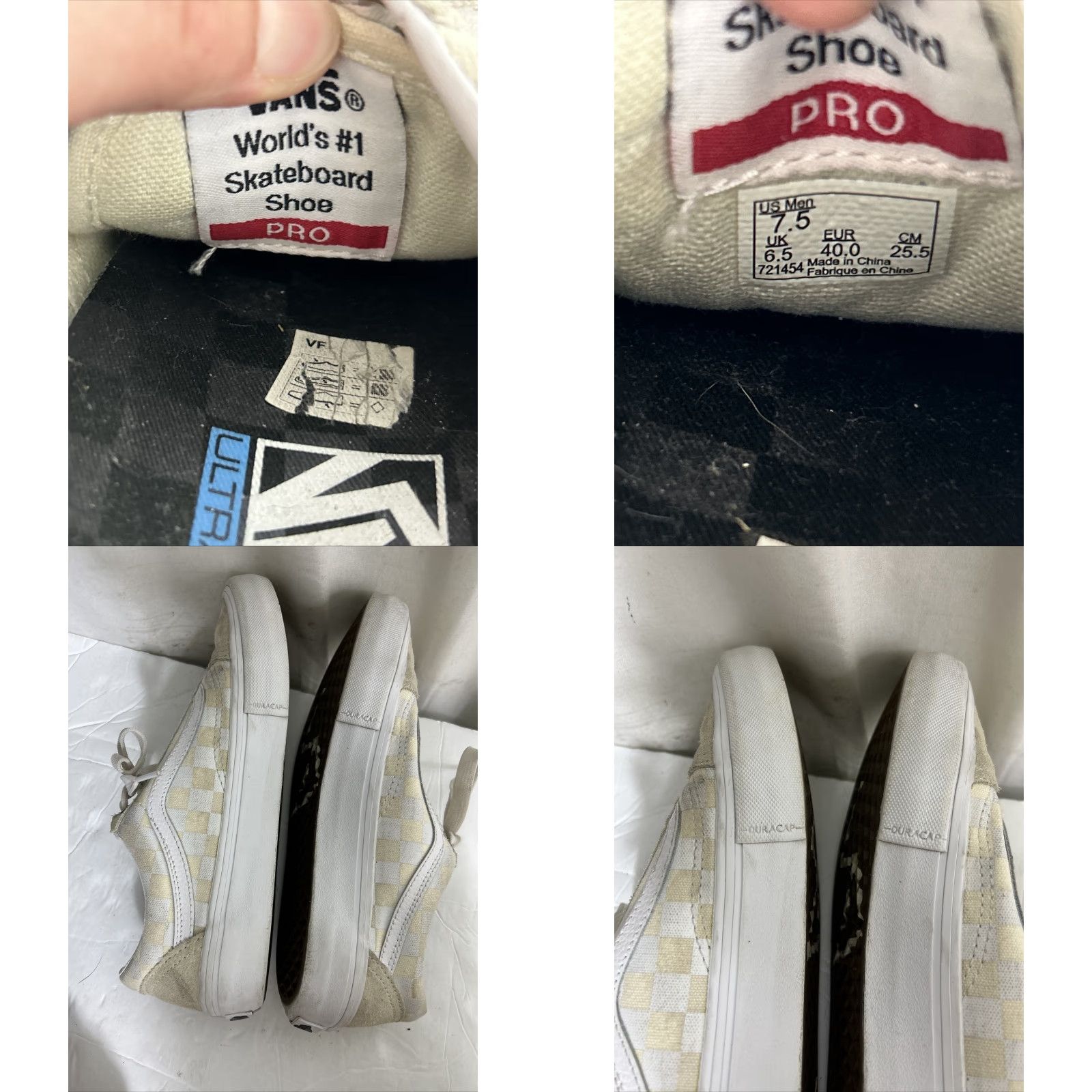 Vans Vans Mens 7.5 Ultracush Pro Cream Low Lace Up Checkered Duracap Sneakers Shoes Old Skool Sneakers Ivory Men Adult Shoes Mens Size US 8 / EU 41 - 9 Thumbnail