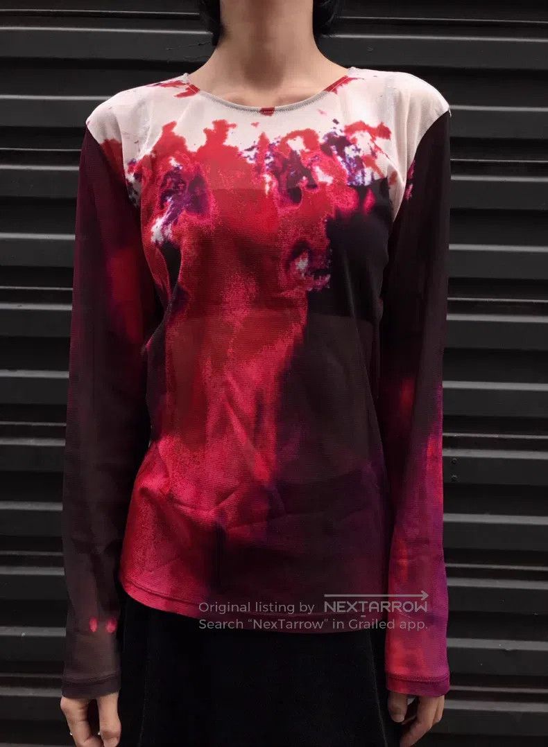 Issey Miyake Issey Miyake Main Line Blood Red Ink-Wash Mesh Long-Sleeve Size L / US 10 / IT 46 - 1 Thumbnail