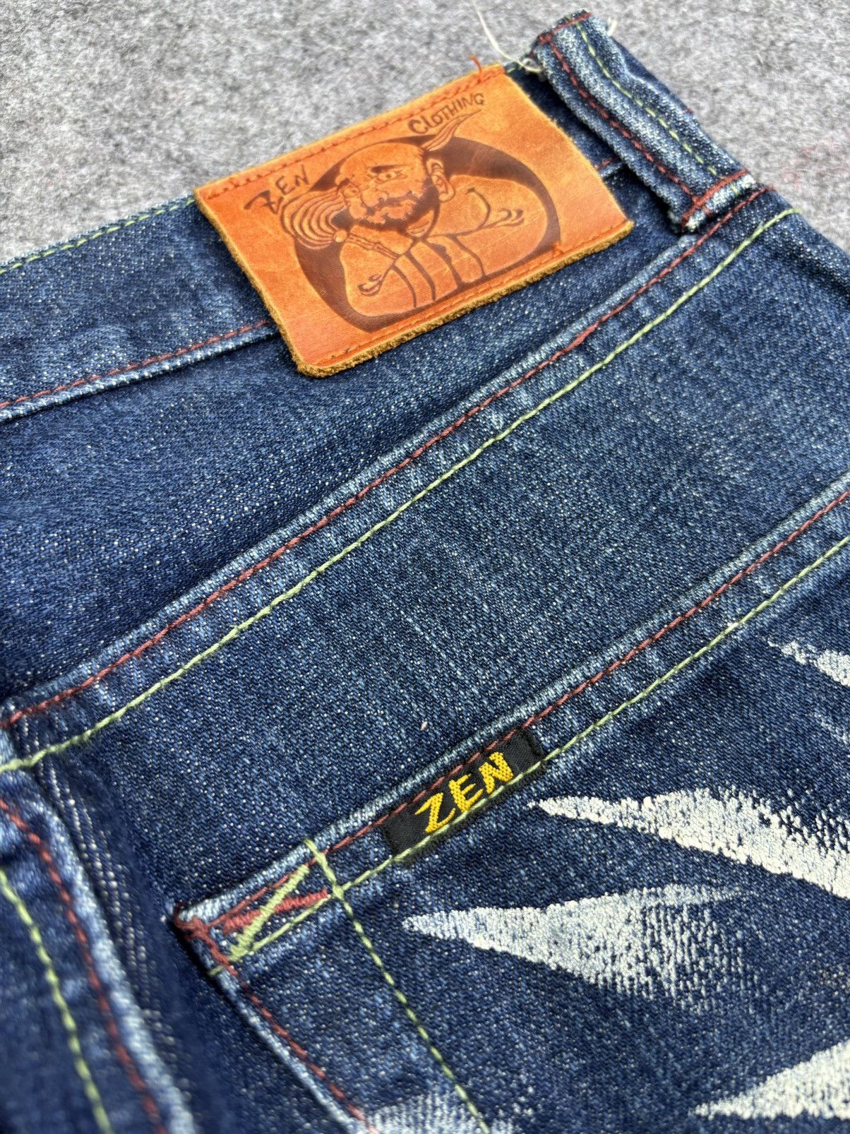 Japanese Brand 💥Artisanal💥Zen Clothing Flying Pheonix Mural Denim F706 Size US 27 - 18 Thumbnail
