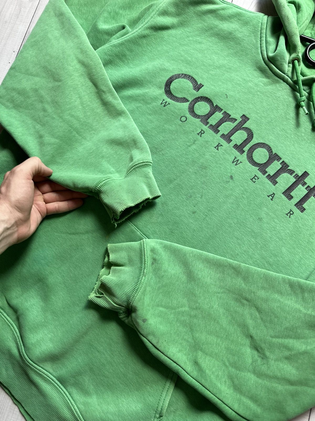 Carhartt Wip × Vintage Vintage Carhartt Wip rare green zip hoodie distressed logo Size US M / EU 48-50 / 2 - 4 Thumbnail