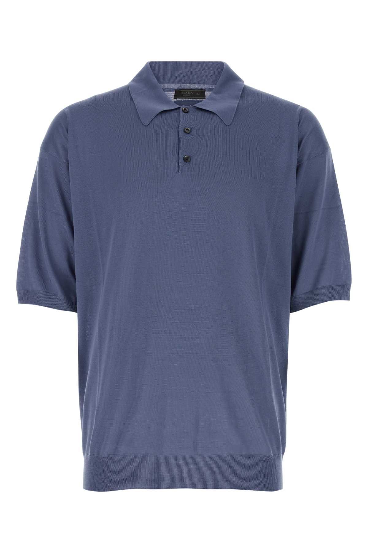 image of Prada Air Force Blue Silk Polo Shirt, Men's (Size Large)