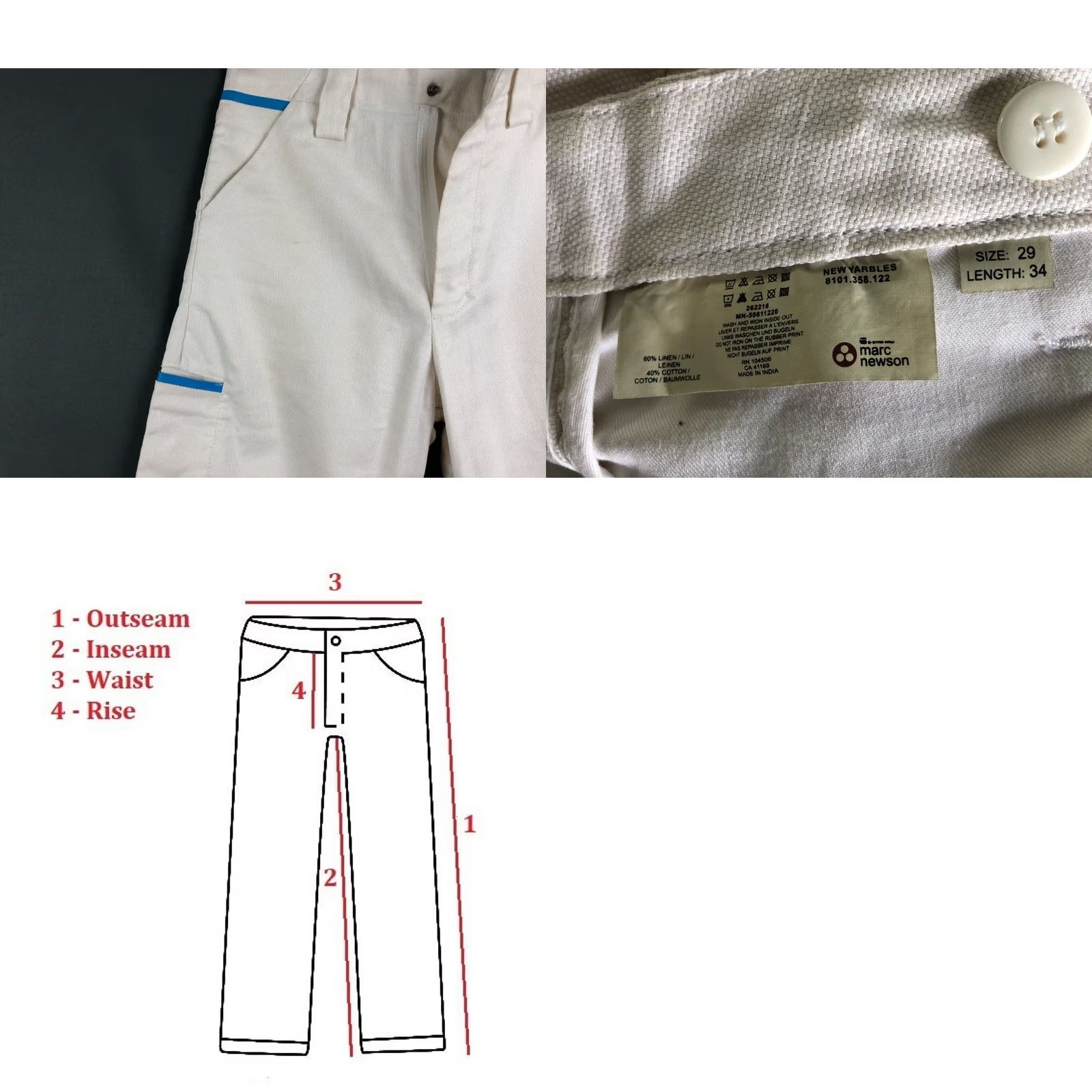 G-Star G-Star Raw Pants Linen Cotton 29/34 Men White Casual Jeans Pants Size US 29 - 9 Thumbnail