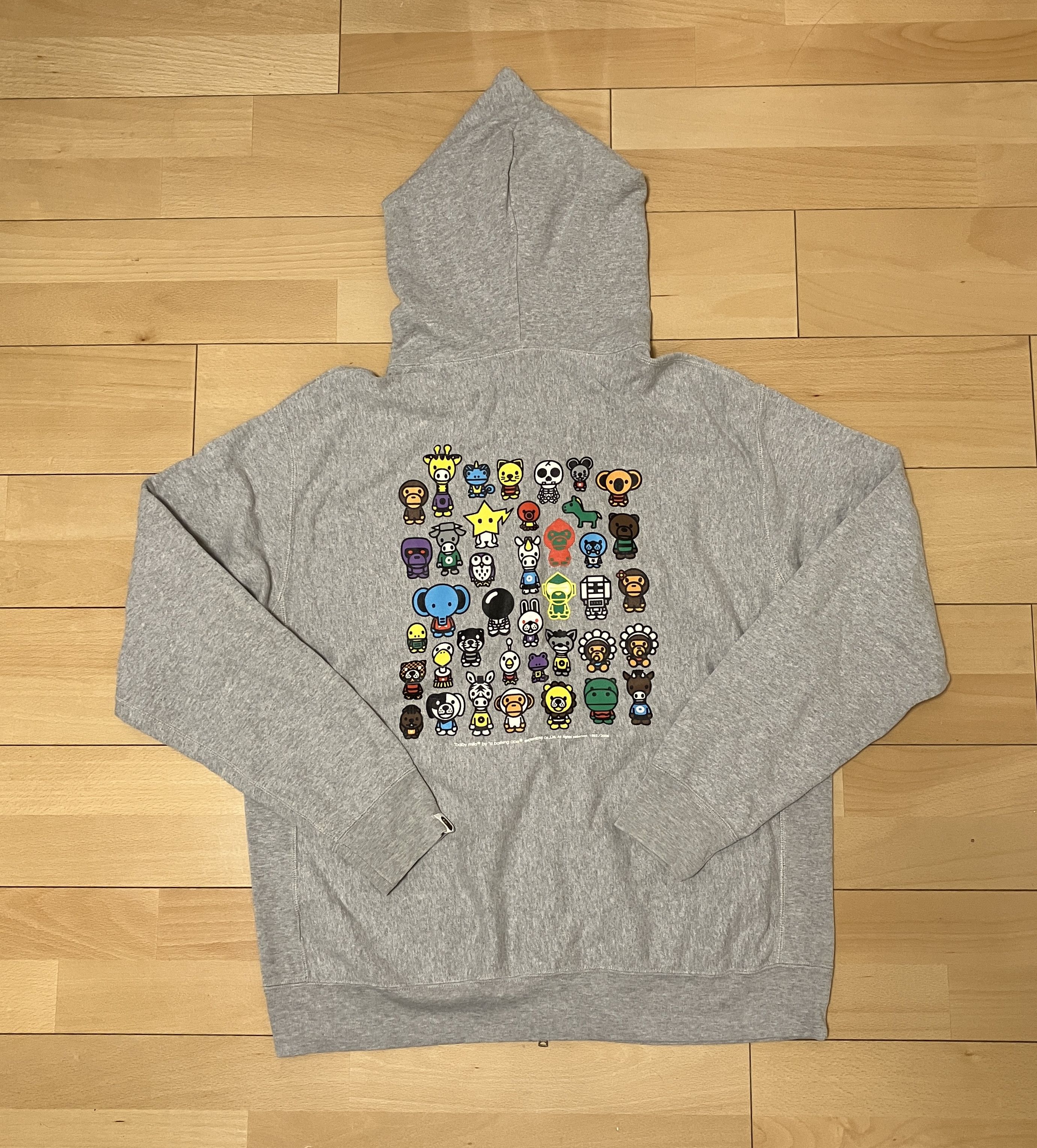 image of Bape Gray Baby Milo Friends Full Zip Hoodie in Grey, Men's (Size XL)