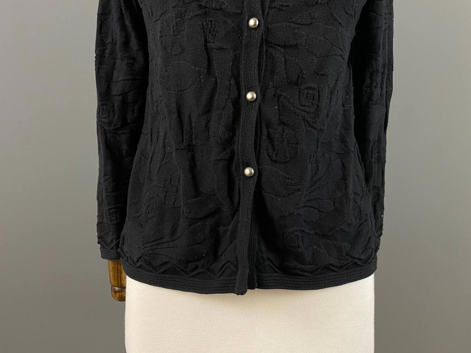 Designer Gudrun Sjoden Black Floral Knit Cardigan Sweater Size S Size S / US 4 / IT 40 - 2 Thumbnail