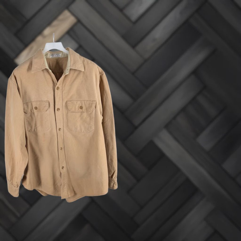 Vintage VINTAGE Deerskin Trading Post Shirt Jacket 60s Chamois Moleskin Cotton Tan 46 Long Sleeve Rockabilly Mens Size US XXL / EU 58 / 5 - 1 Thumbnail