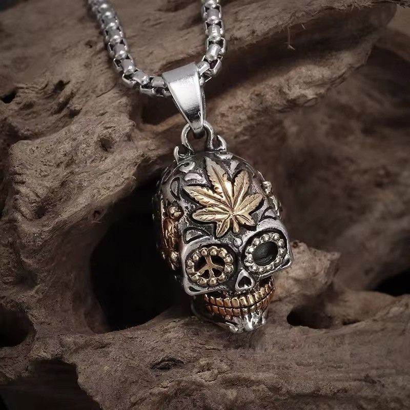 Other × Vintage Gothic Maple Leaf Mechanical Skull Pendant Necklace Size ONE SIZE - 5 Thumbnail