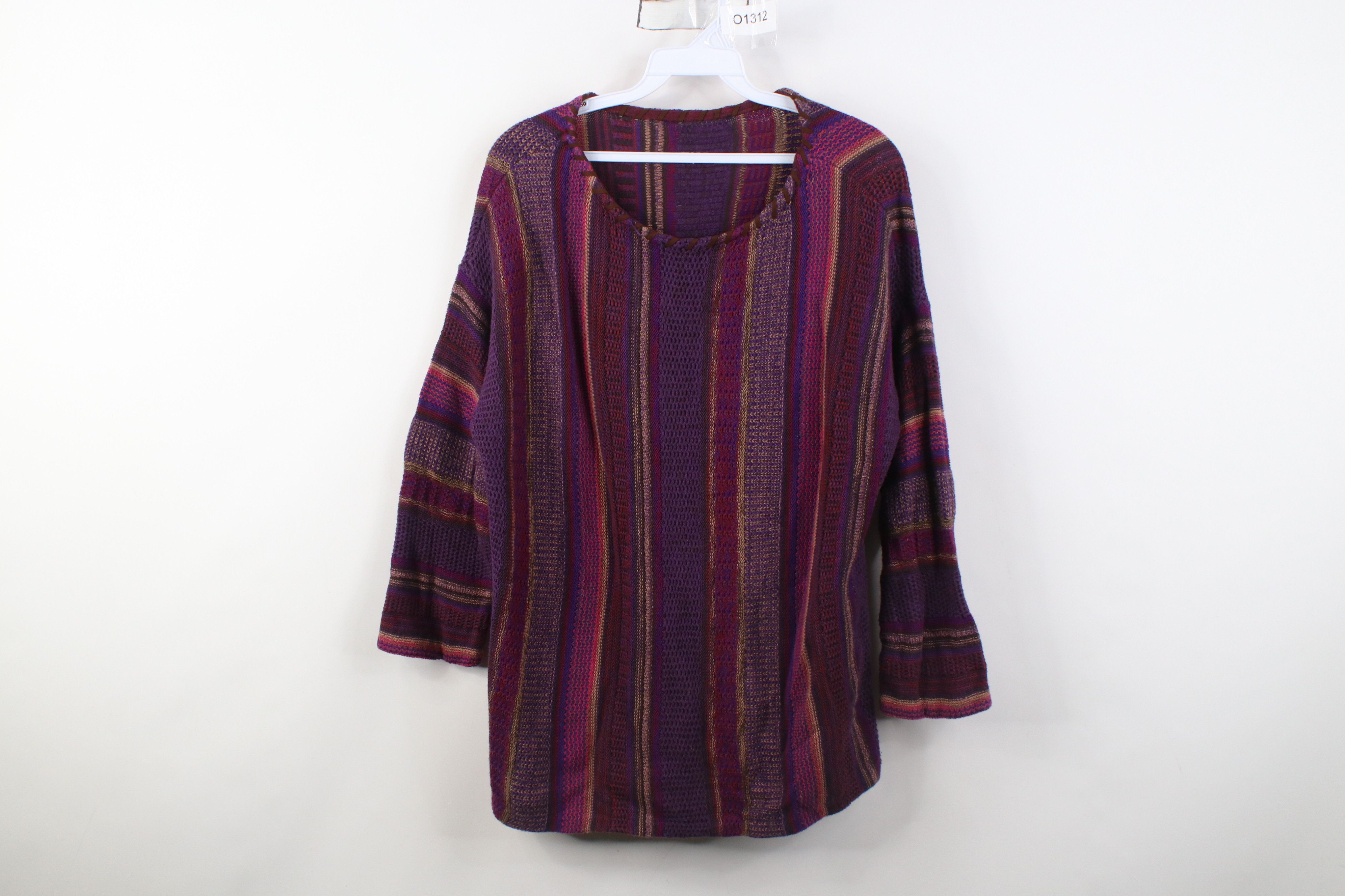 Vintage Vintage 90s Y2K Streetwear Striped Thermal Knit Sweater Size L / US 10 / IT 46 - 1 Thumbnail