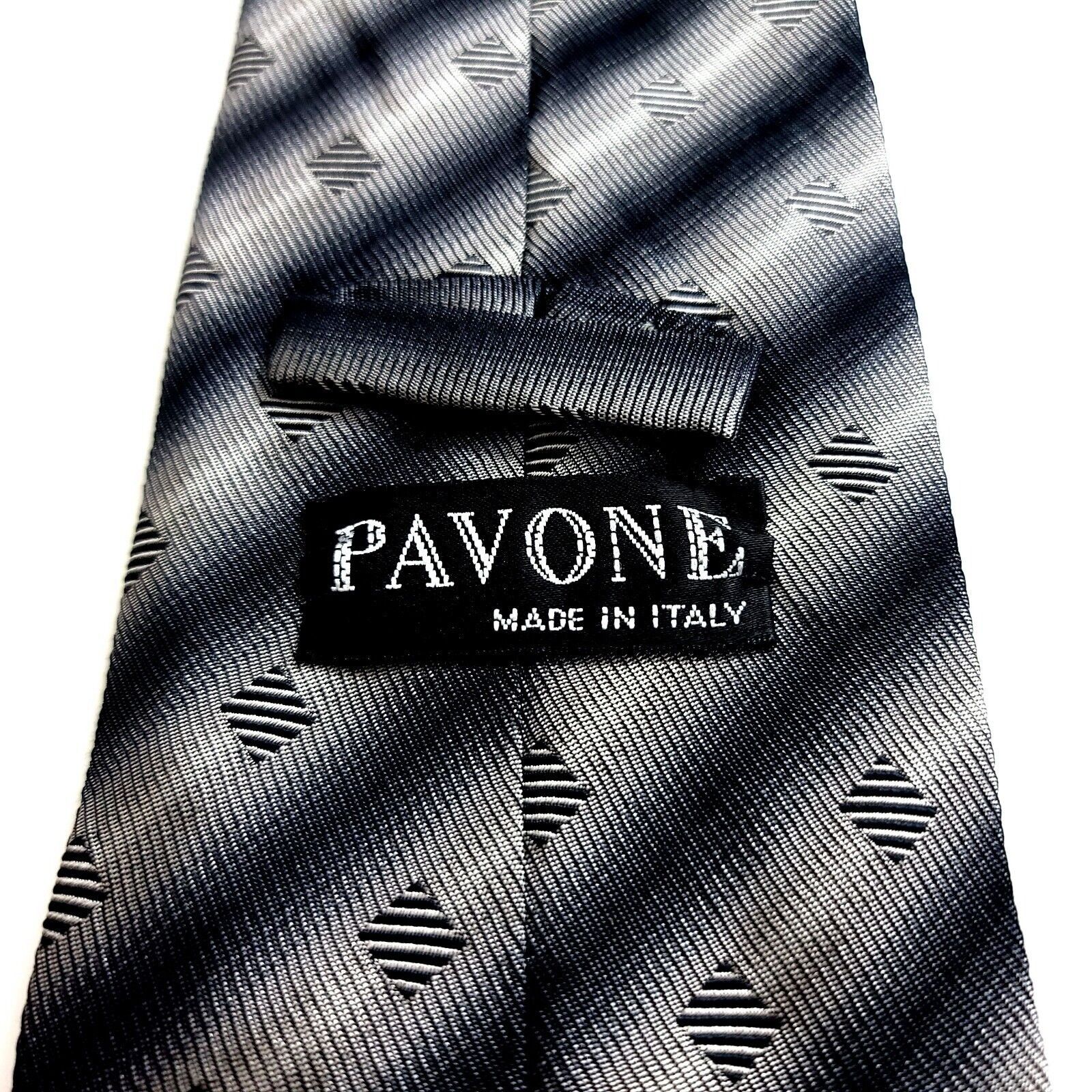 Designer Pavone Italy Gray Silver Woven Geometric Striped Wide Silk T Size ONE SIZE - 3 Thumbnail