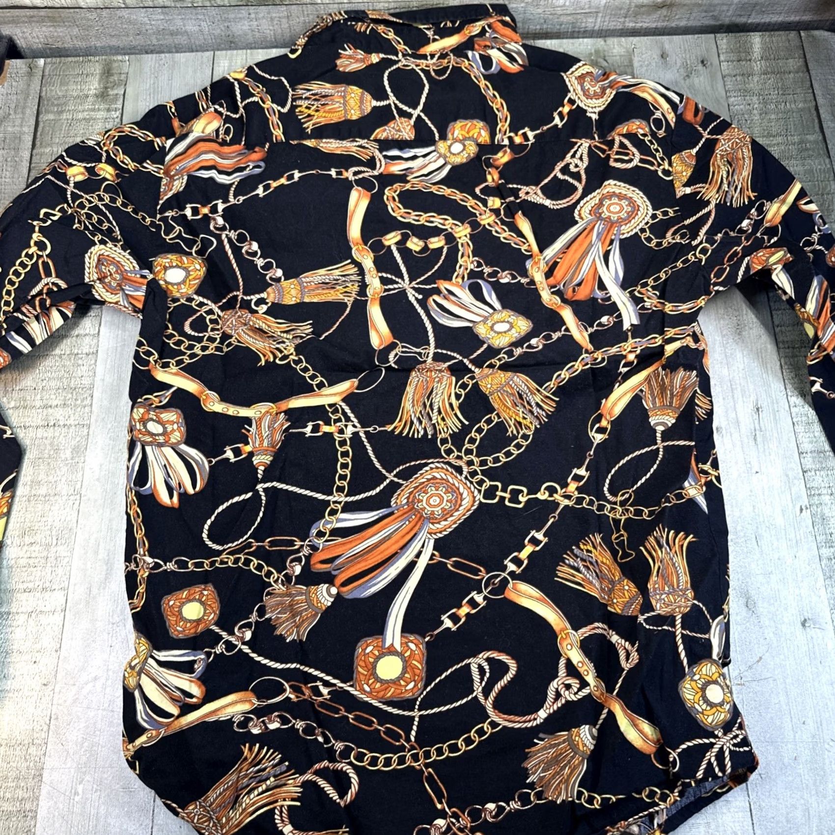 Fashion Nova VINTAGE Fashion Nova Button-Up Shirt Mens M Black Gold Metal Nova Size US M / EU 48-50 / 2 - 4 Thumbnail
