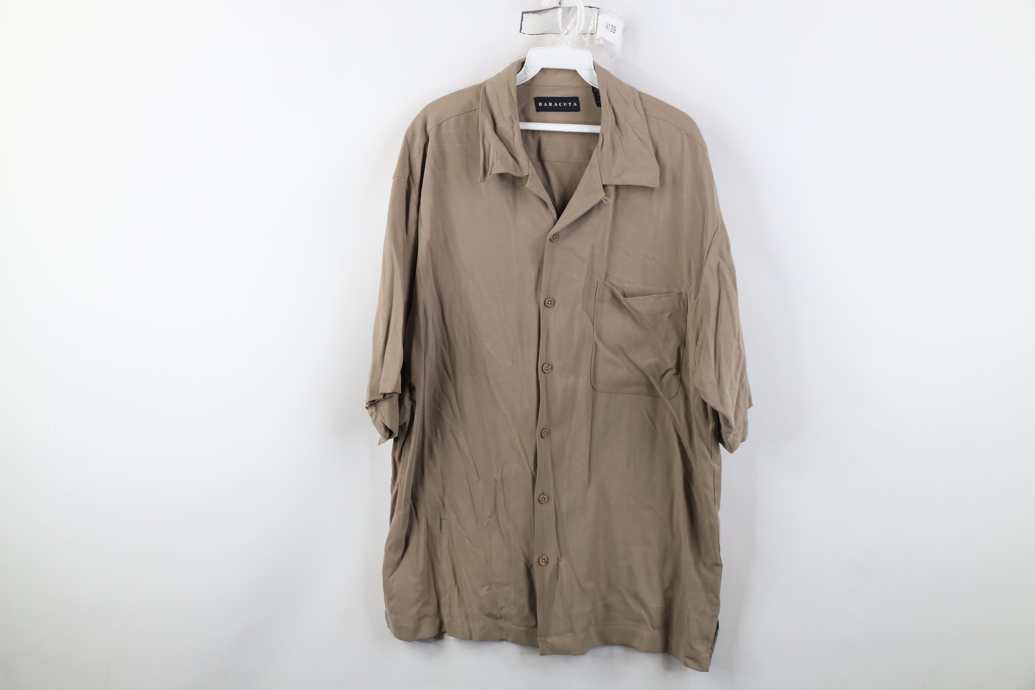 Vintage 90s Streetwear Looped Collar Silk Button Shirt Brown