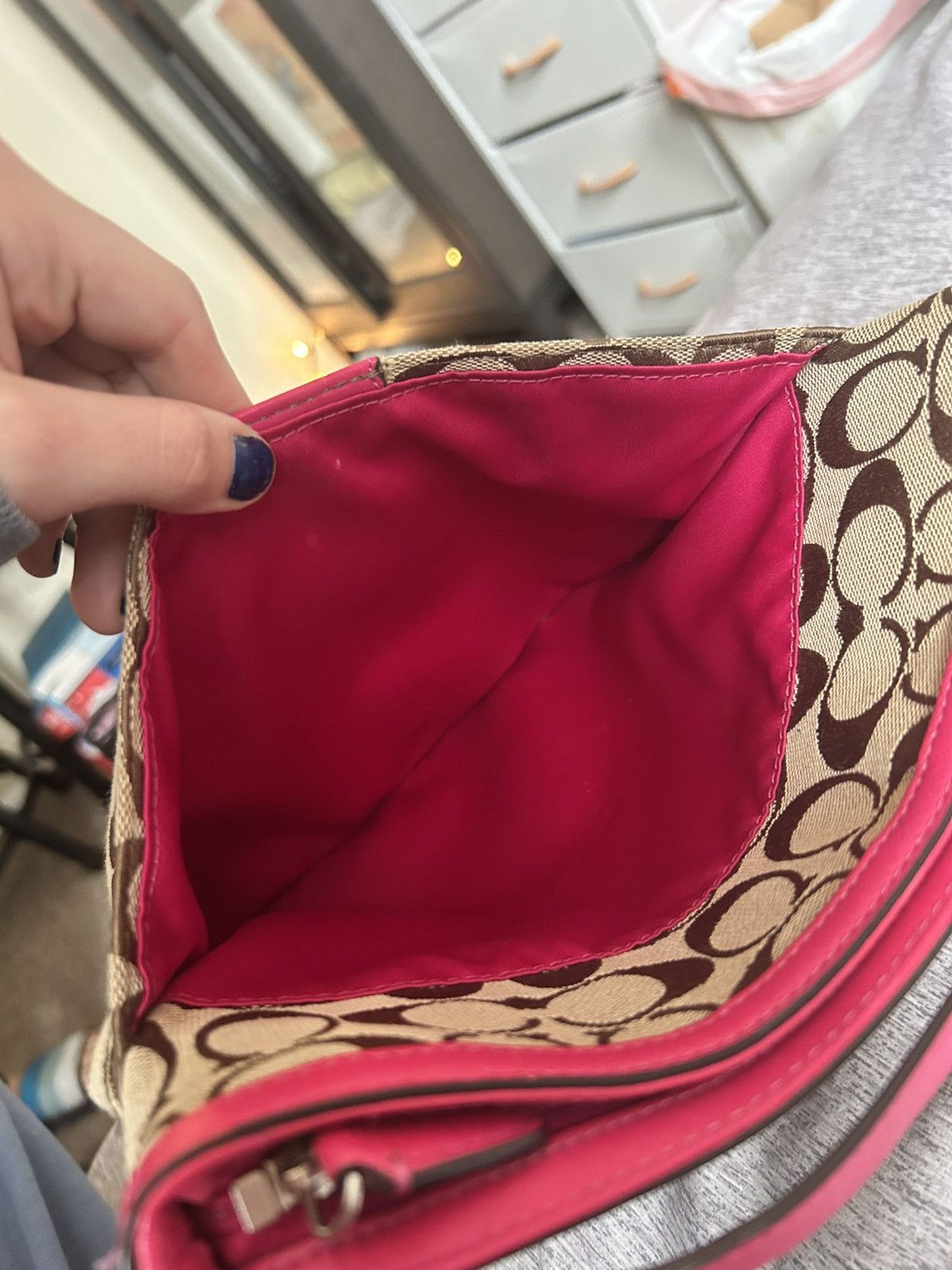 Coach Coach Y2K Signature Stripe File Bag - Khaki / Pink Size ONE SIZE - 6 Thumbnail