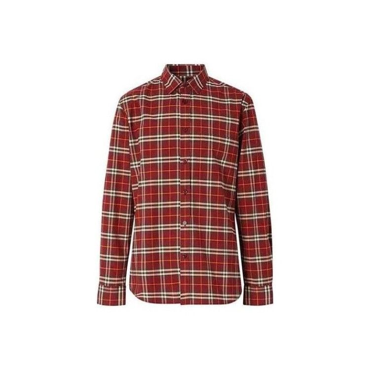 Burberry Burberry Red Plaid Button-Up Long Sleeve Shirt 0079 Size US L / EU 52-54 / 3 - 1 Thumbnail