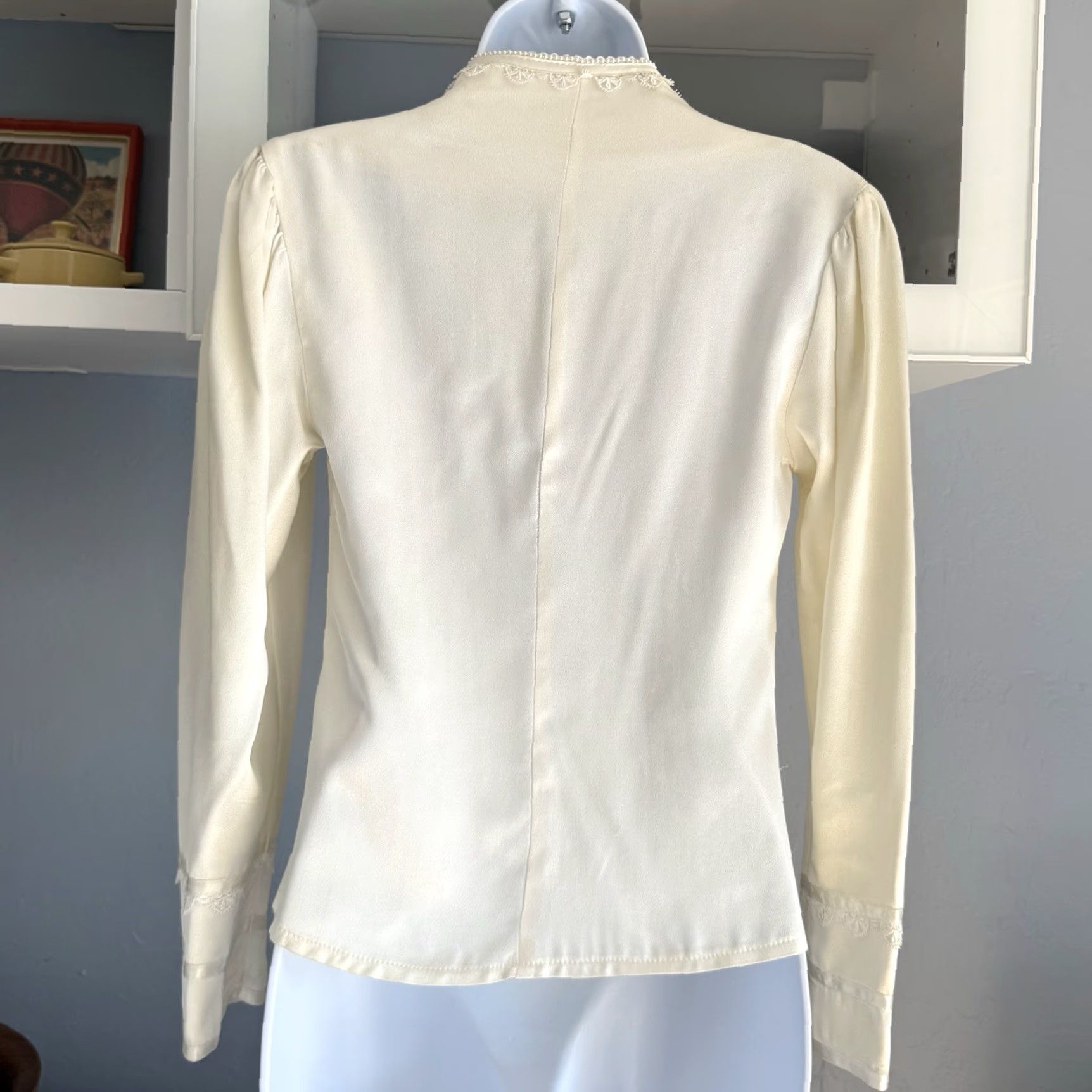 Vintage Vtg Jessica Gunne Sax Sz 5 Lace Beads Satin Edwardian Button Up Blouse Ivory Size S / US 4 / IT 40 - 5 Thumbnail
