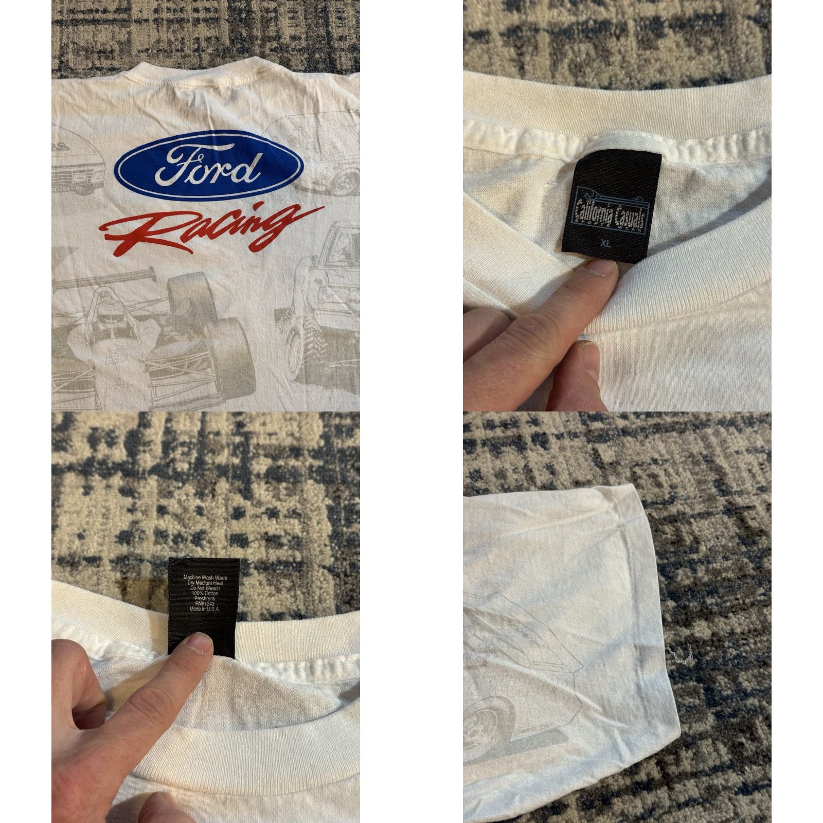 Ford VINTAGE Ford Racing Team All Over Print T Shirt XL White Cotton Men 90s Cars Sports Logo Double-Sided 1990s California Casuals Shirt Size US XL / EU 56 / 4 - 8 Thumbnail