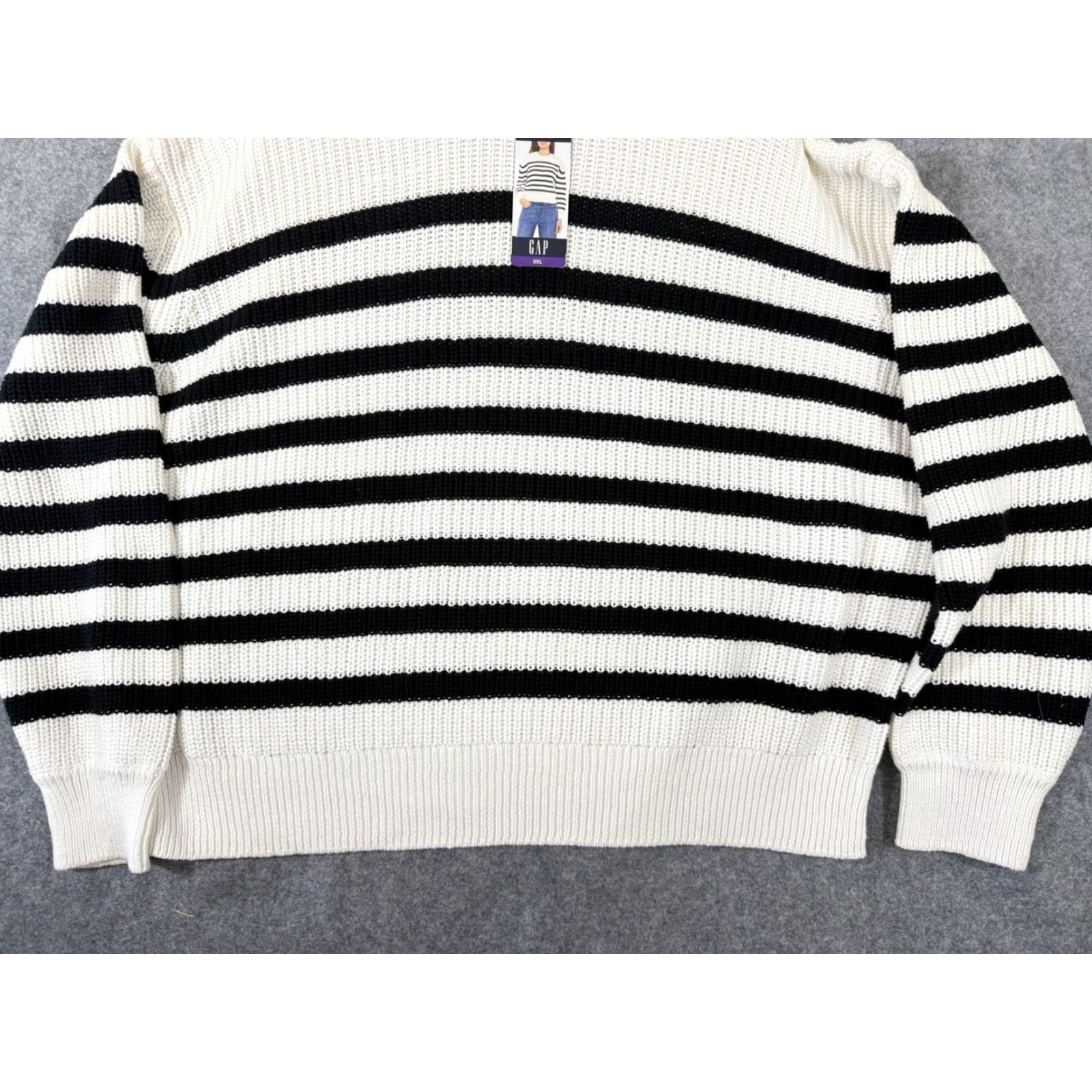 Gap Gap Sweater Womens 2XL Ivory Black Striped Crewneck Long Sleeve NWT Pullover Casual Knit Size XXL / US 16-18 / IT 52-54 - 4 Thumbnail