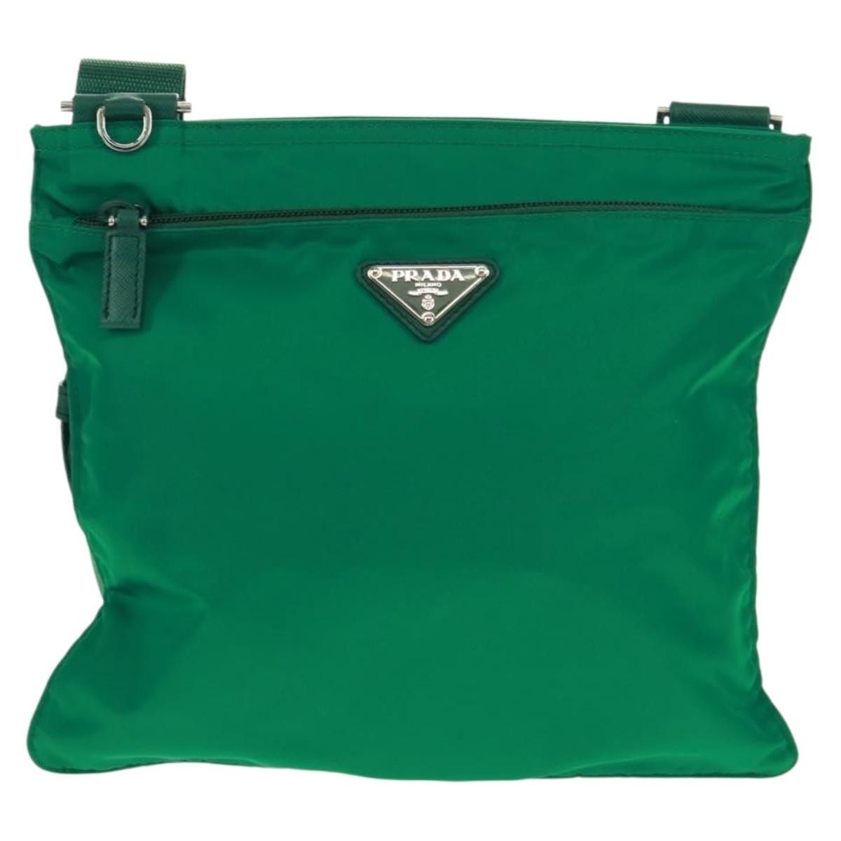 PRADA Shoulder Bag Nylon Green Silver Auth 164302V