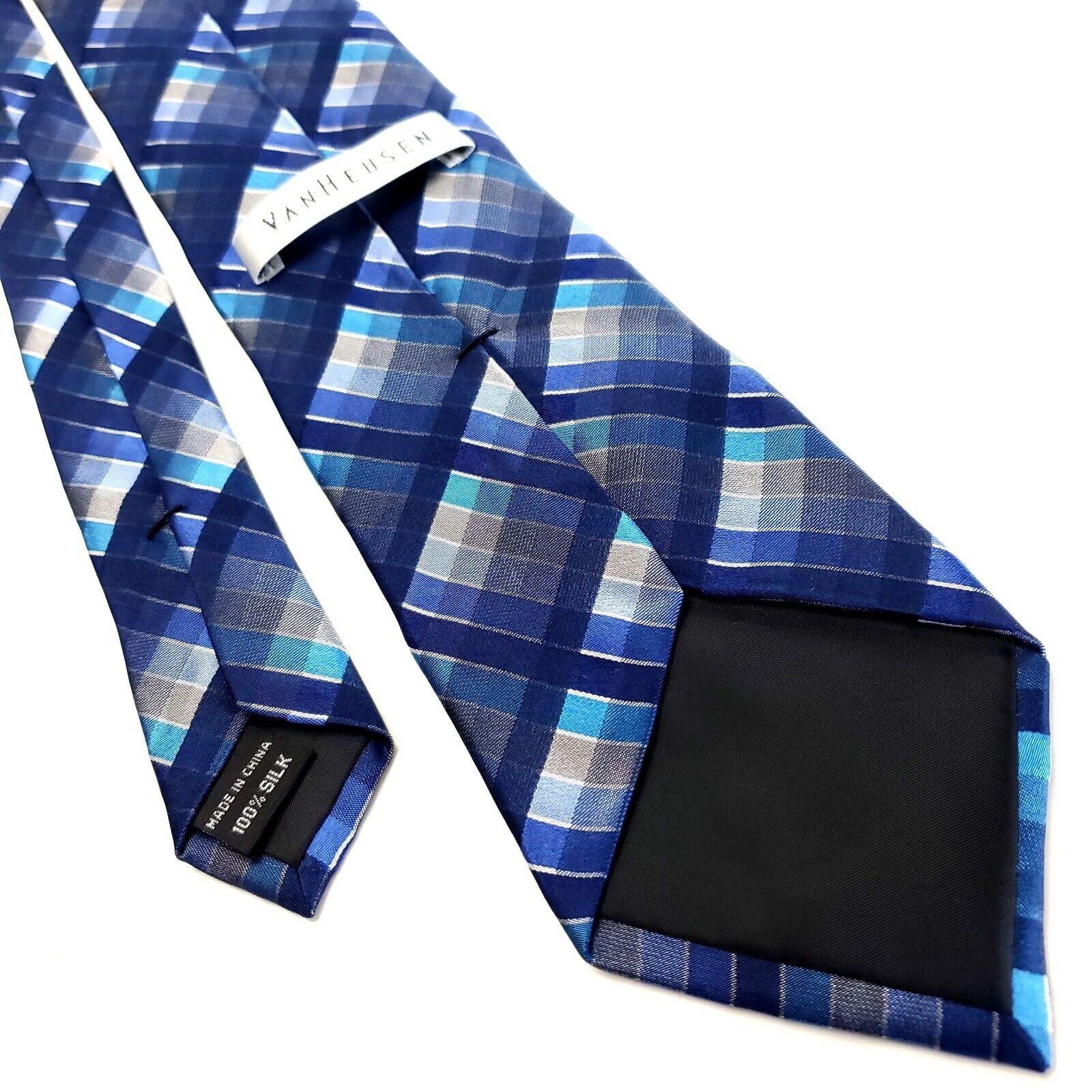 Van Heusen Van Heusen Blue Silk Tie Woven Check Size ONE SIZE - 3 Thumbnail