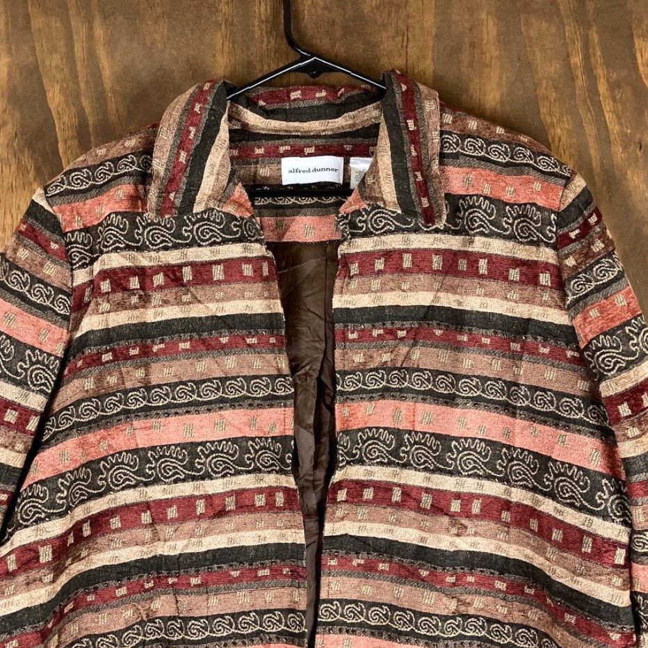 Vintage Alfred Dunner Womens Jacket Orange Brown Aztec Full Zip Shoulder Pads Cotton 20 Size 3XL / US 20-22 - 2 Thumbnail