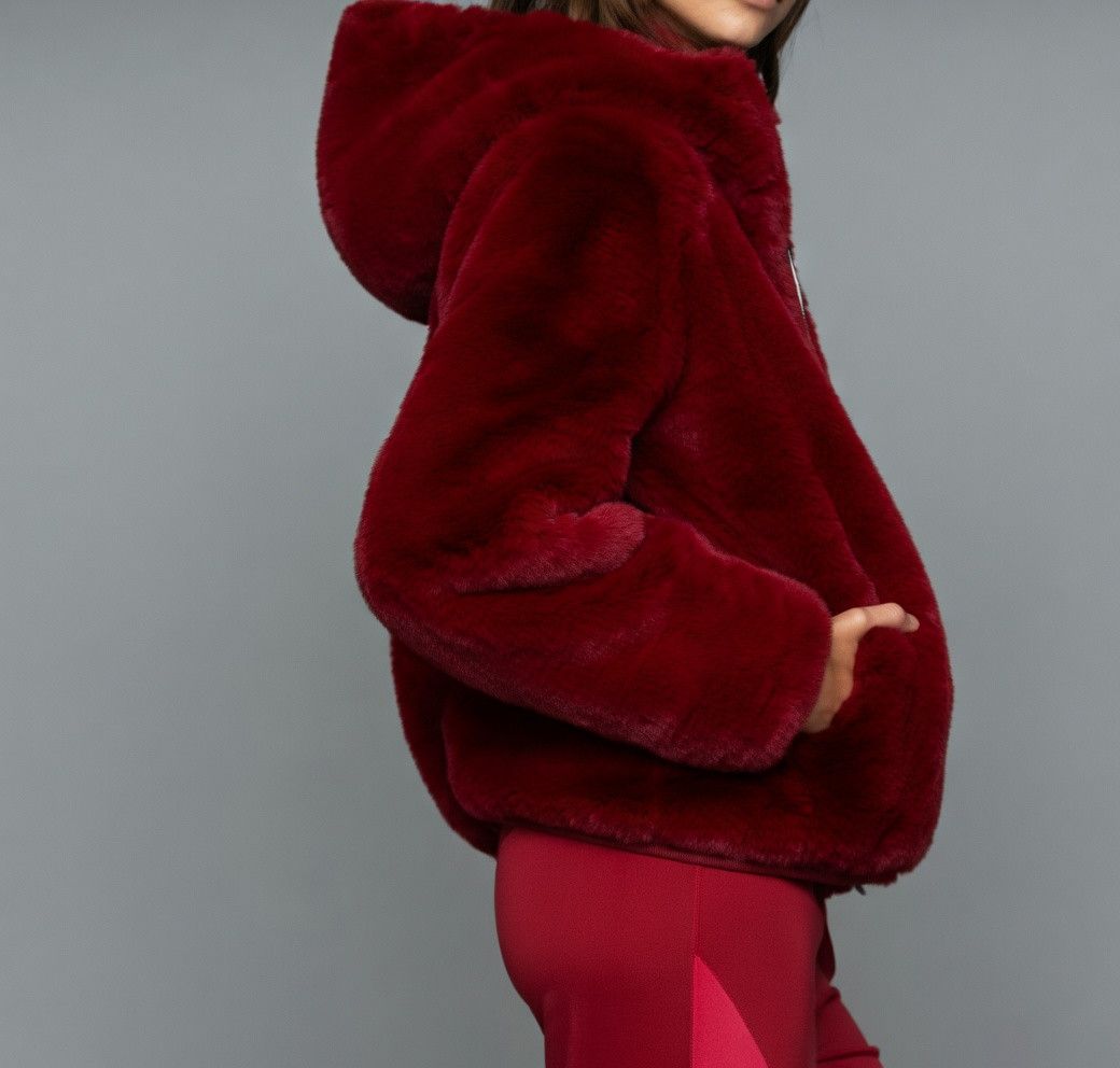 Maje MAJE Burgundy Faux Fur Jacket Size EU 36 Size S / US 4 / IT 40 - 3 Thumbnail