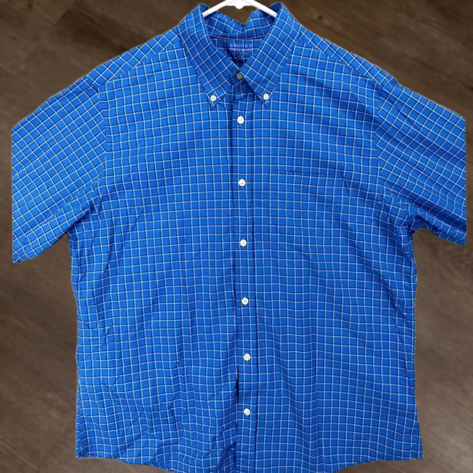 Brooks Brothers Brooks Brothers Button-Down Shirt Adult XL Blue Plaid Nylon Blend Stretch Mens Size US XL / EU 56 / 4 - 1 Thumbnail