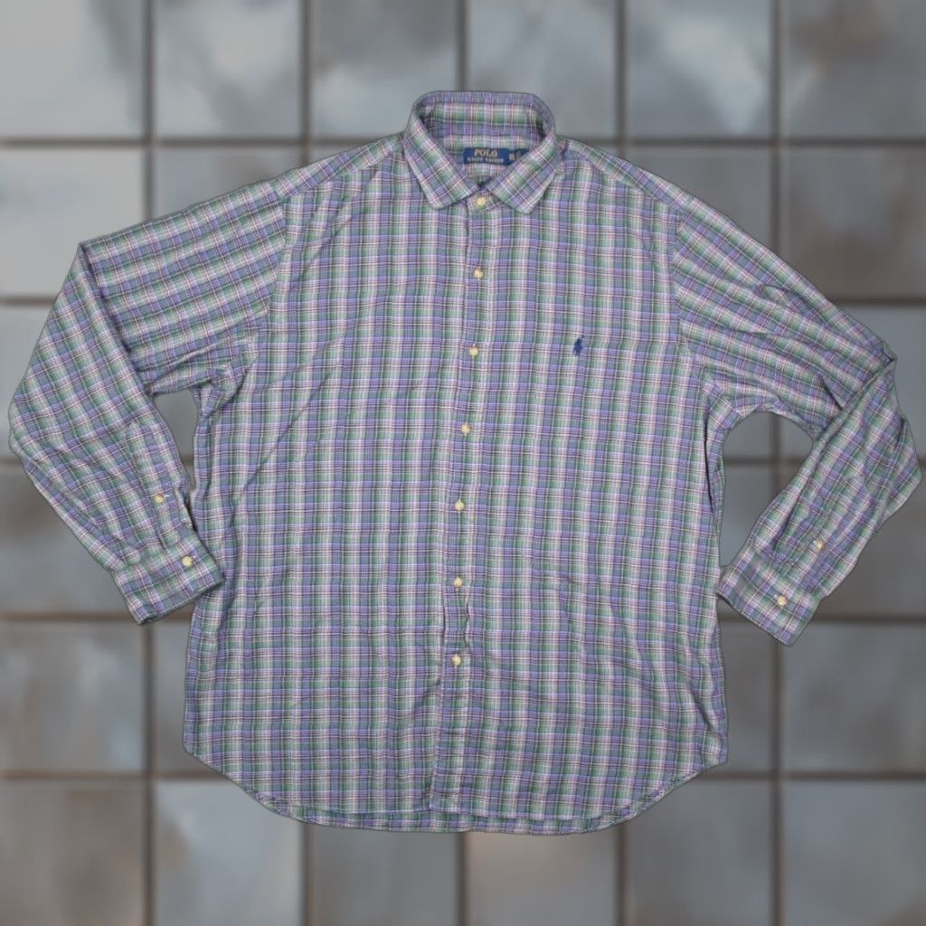 Polo Ralph Lauren VINTAGE Polo Ralph Lauren Shirt Mens 2XL Long Sleeve Button-Up Plaid Green Blue Pony Winter Size US XXL / EU 58 / 5 - 1 Thumbnail
